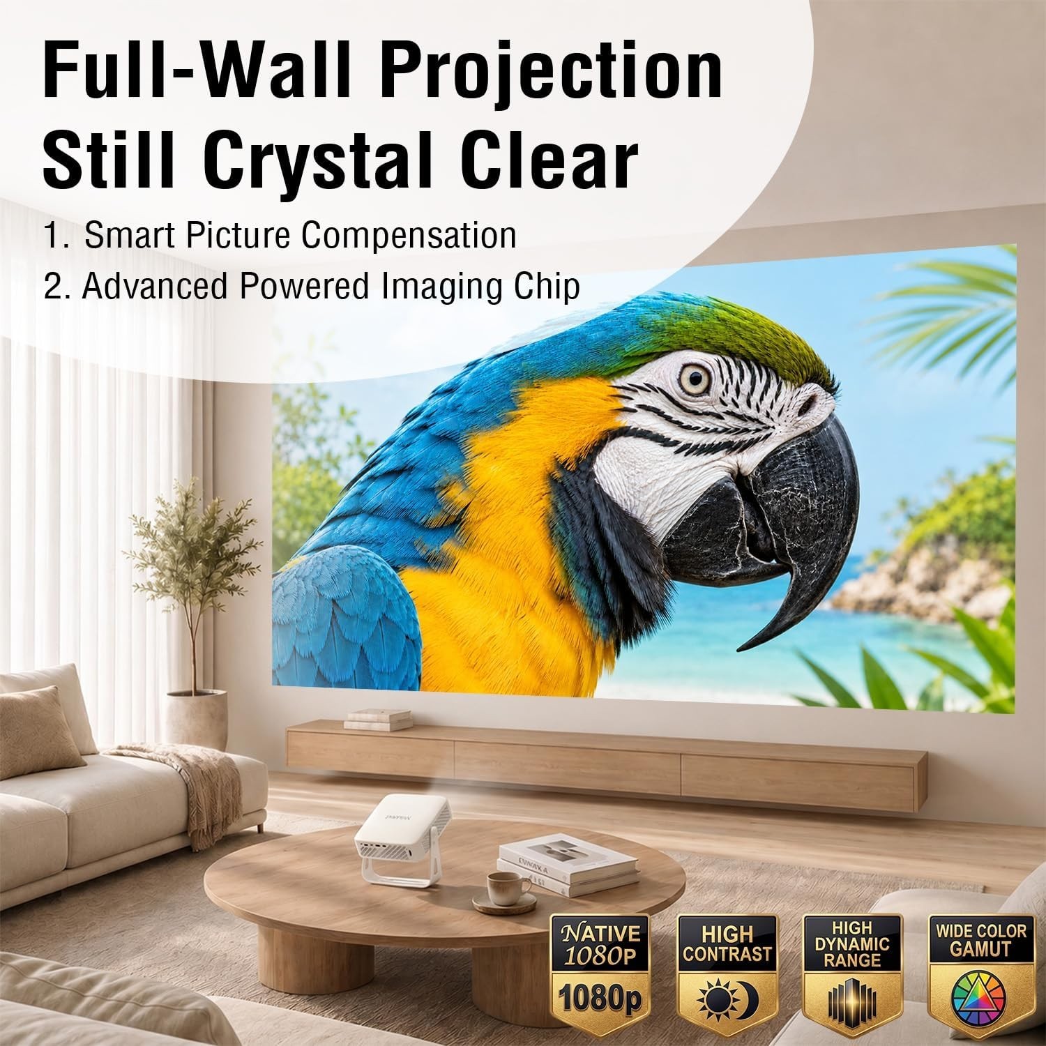 Officially-Licensed App & Auto Focus]White Smart Mini Projector with WiFi and...