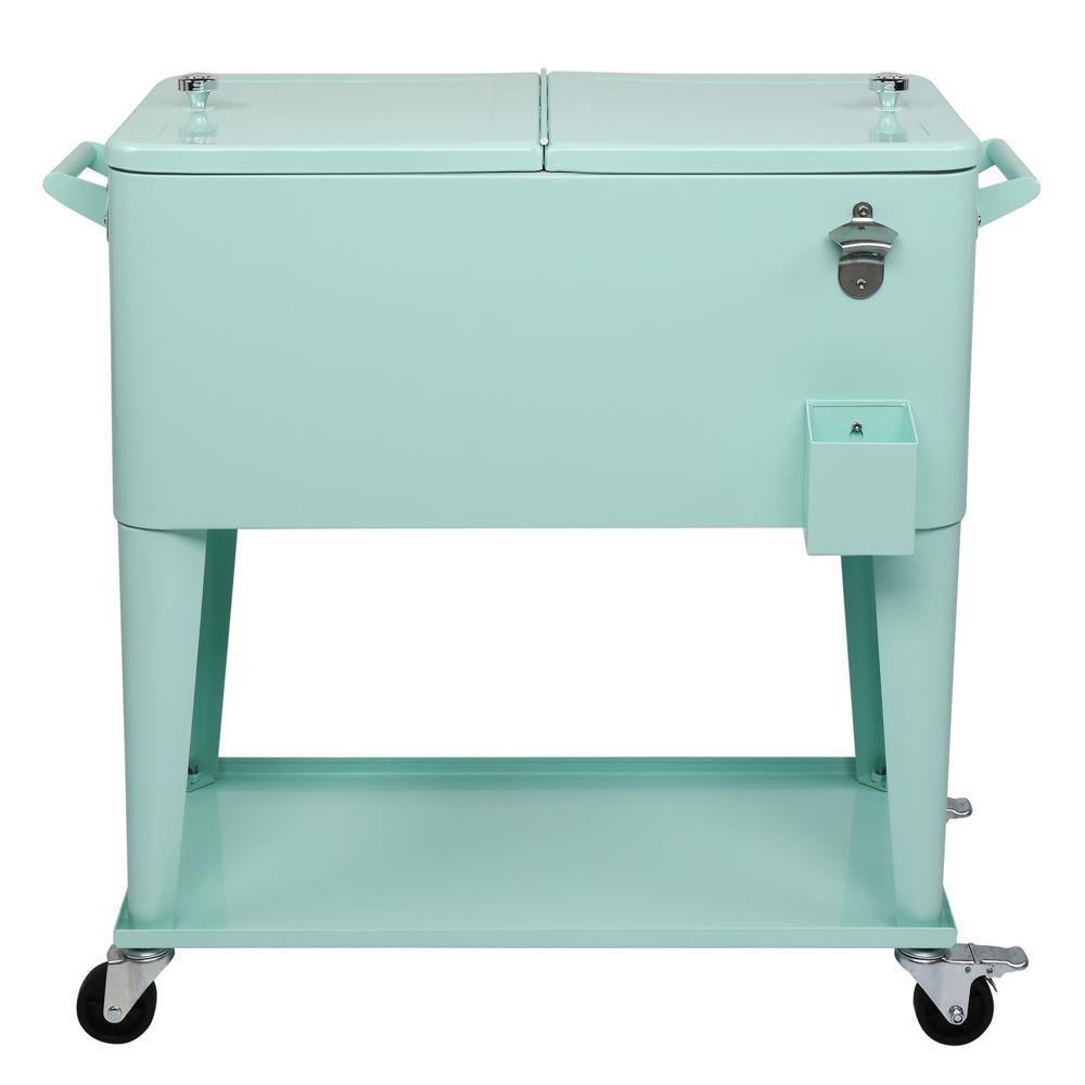 Outdoor 80 Quart Rolling Party Cooler Cart Ice Chest Frozen Trolley With Wheels