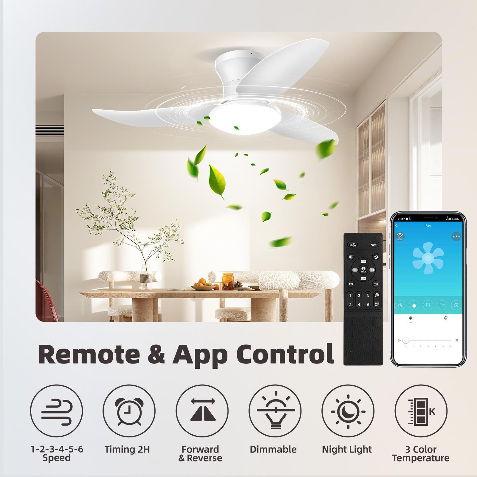 Hunter Fan 39in White Indoor LED Ceiling Fan With Light And Remote Control