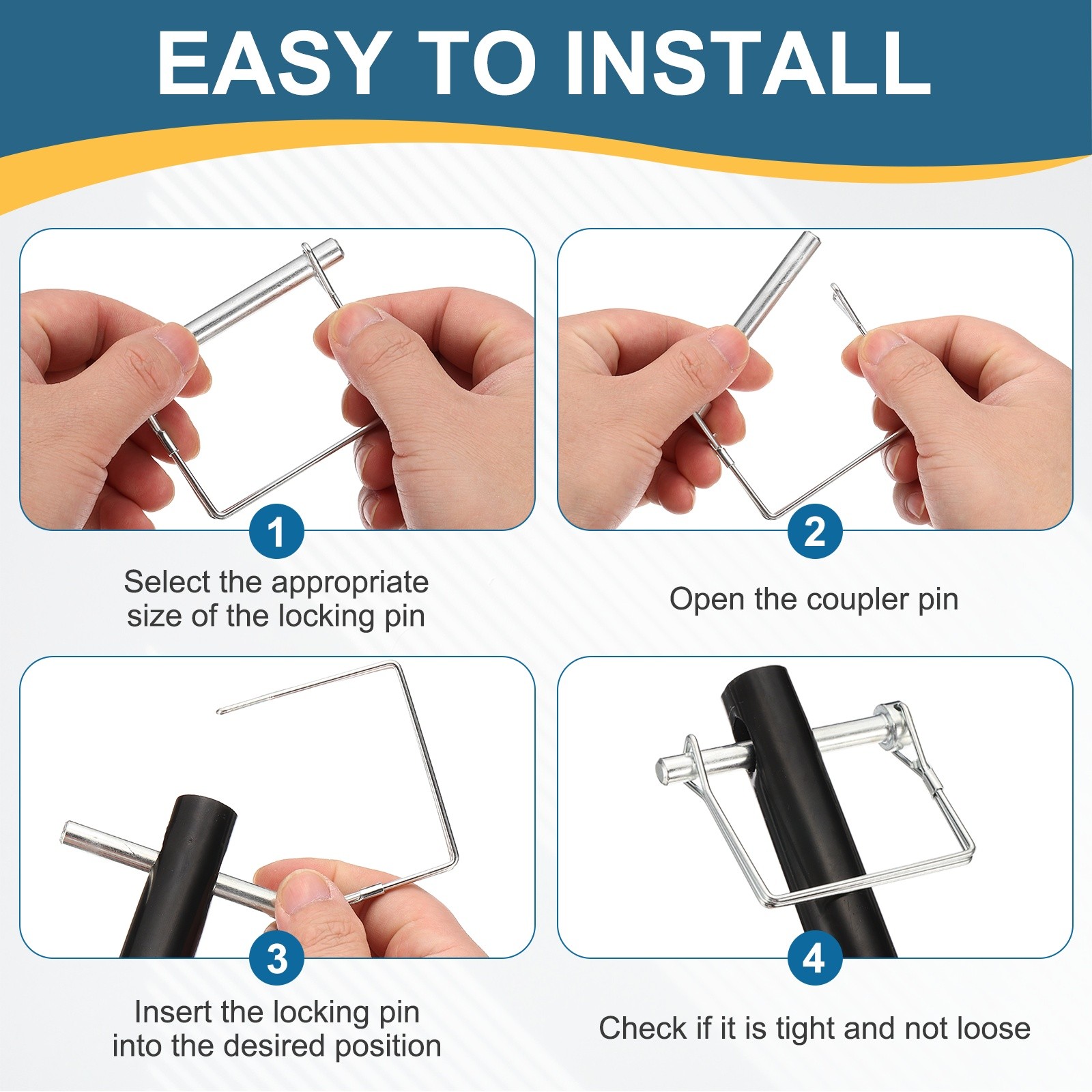 6Pcs Trailer Coupler Pin (1/4" x 3-9/16" D x L) - Coupler Locking Pin Square