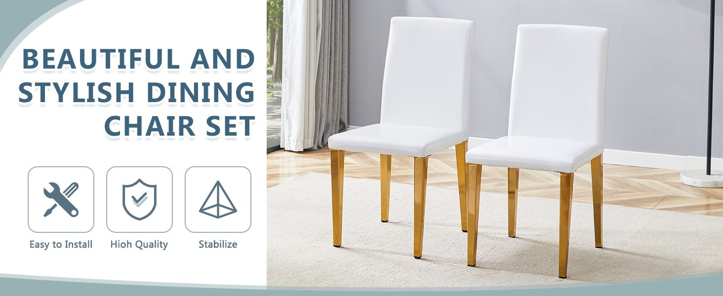 Set of 4 White PU Dining Chairs: 35.4" High, 18.5" Ergonomic Backrest