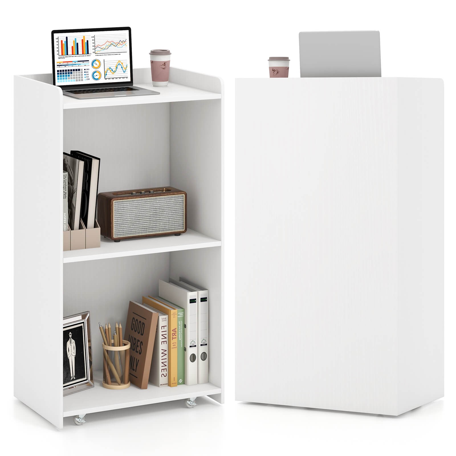 2PCS 41" Presentation Podium with 2 Storage Shelves Laptop Computer Cart 4