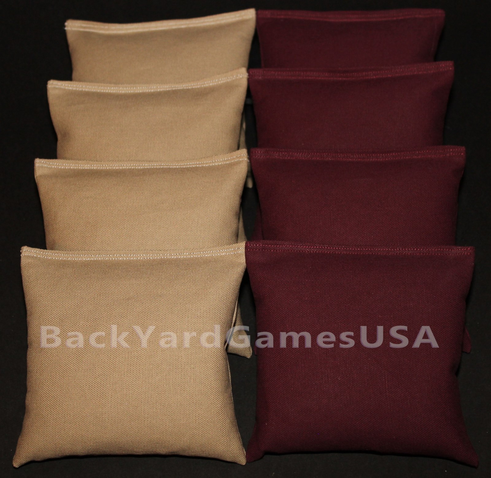 ALL WEATHER CORNHOLE BEAN BAGS Khaki & Dark Maroon Resin Filled WATERPROOF