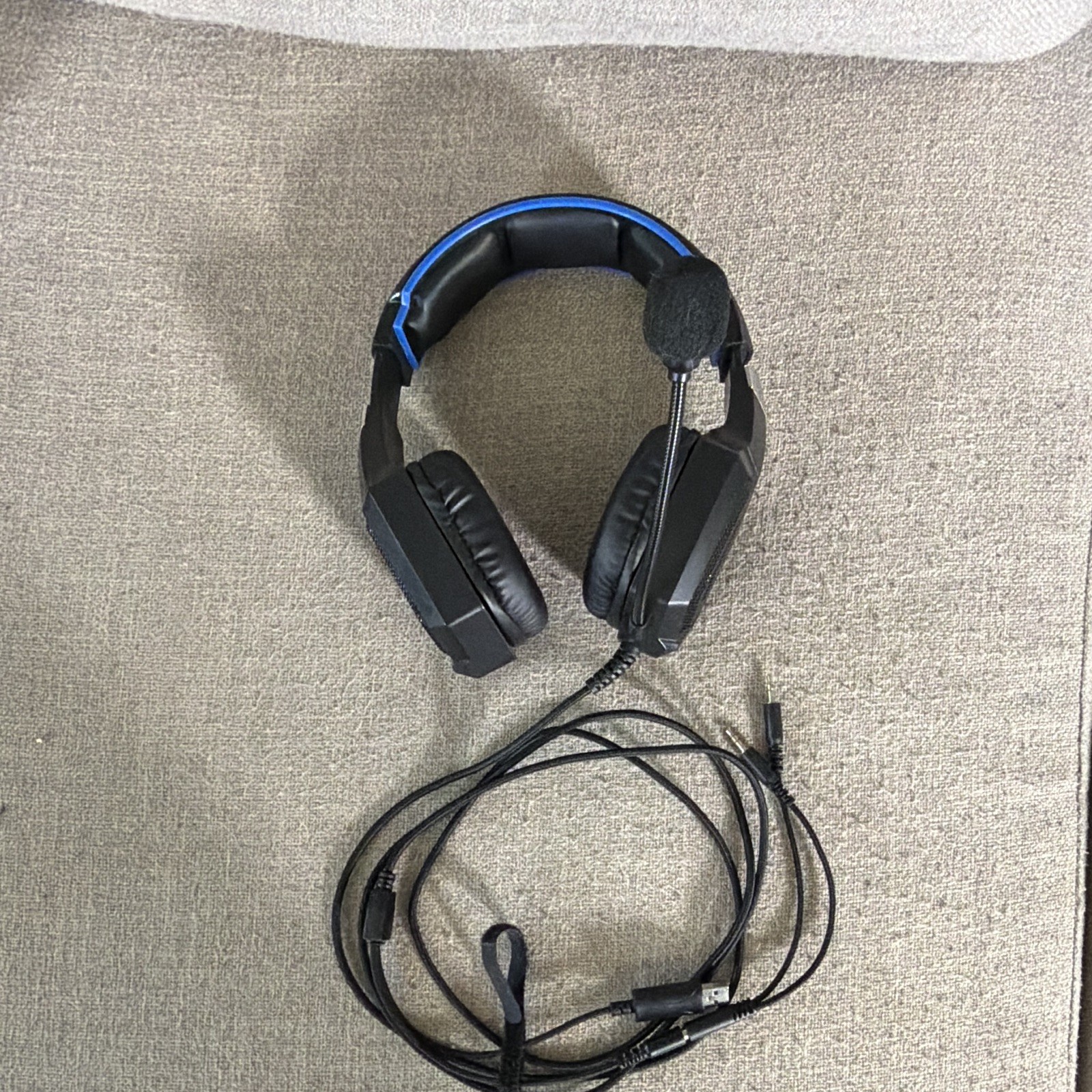 X19 Wired Over-Ear Headset w/ Boom Mic, Adjustable Headband, Black/Blue