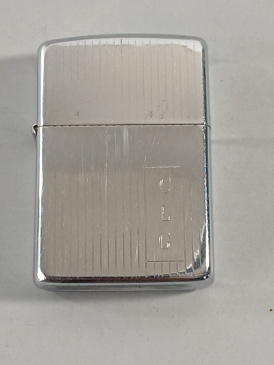 1990 VI Zippo Lighter Chrome Pinstripes CLG Initials