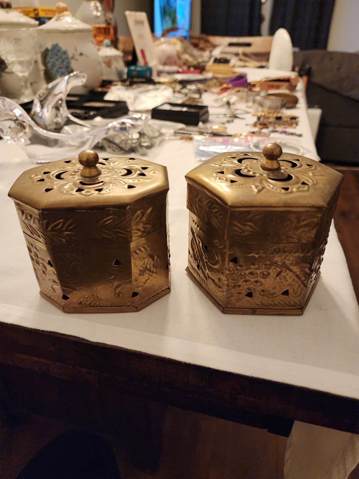 Brass Pair Of Ornate Trinket Boxes