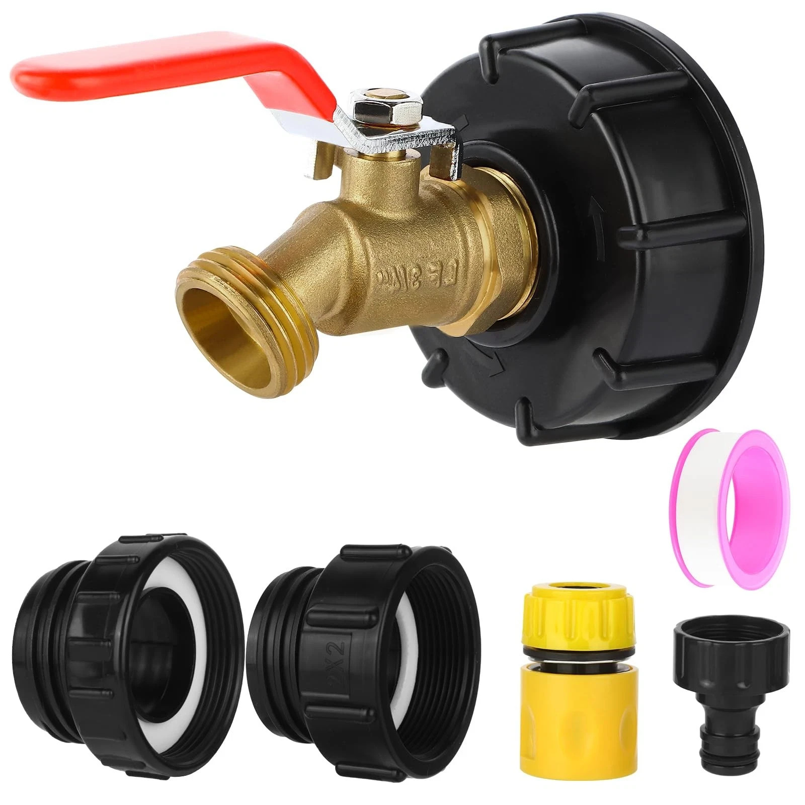 275-330 Gallon IBC Tote Hose Adapter with Long Red gallons,