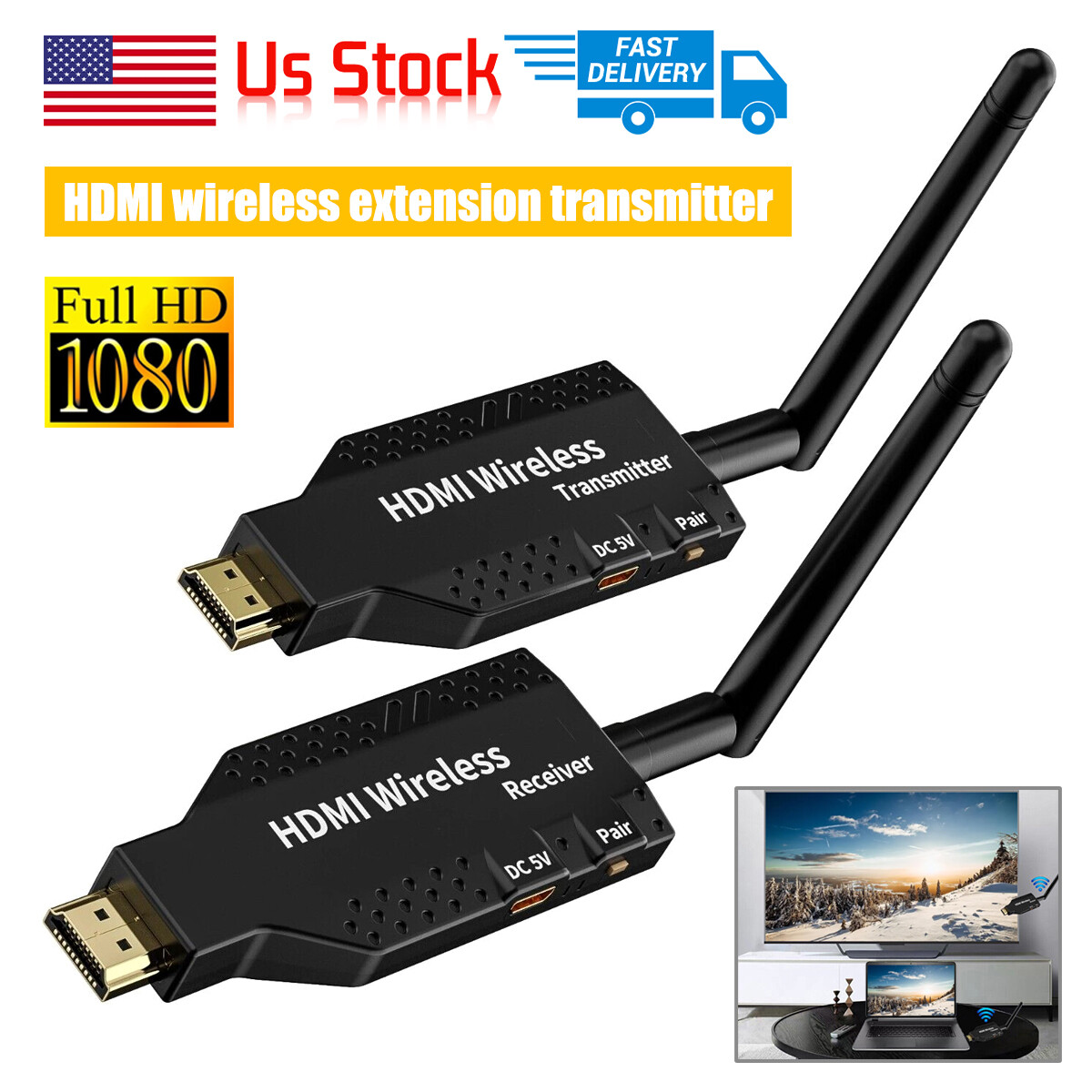 100M Wireless HDMI Video Transmitter Receiver TV Stick Screen Share Extender  /