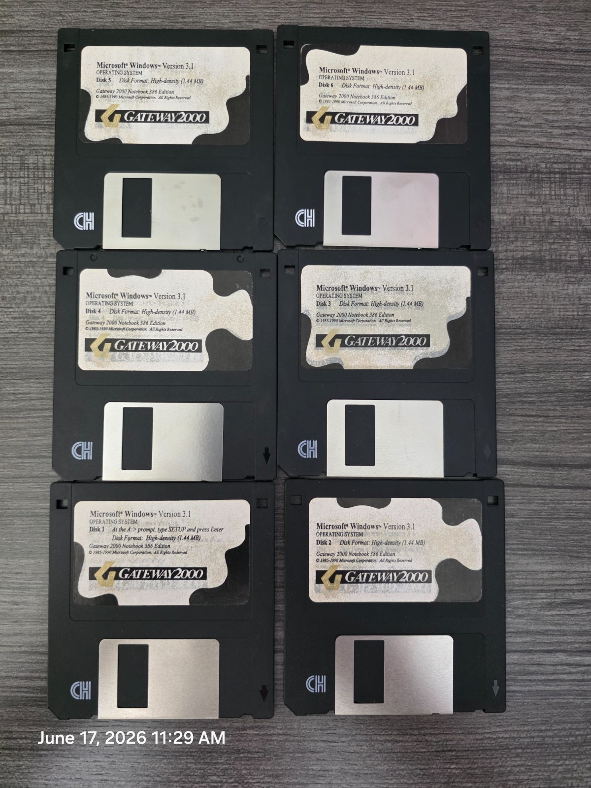 3.5" HD Floppy Disk (1-6) Full Set Microsoft Windows 3.1 Operating System