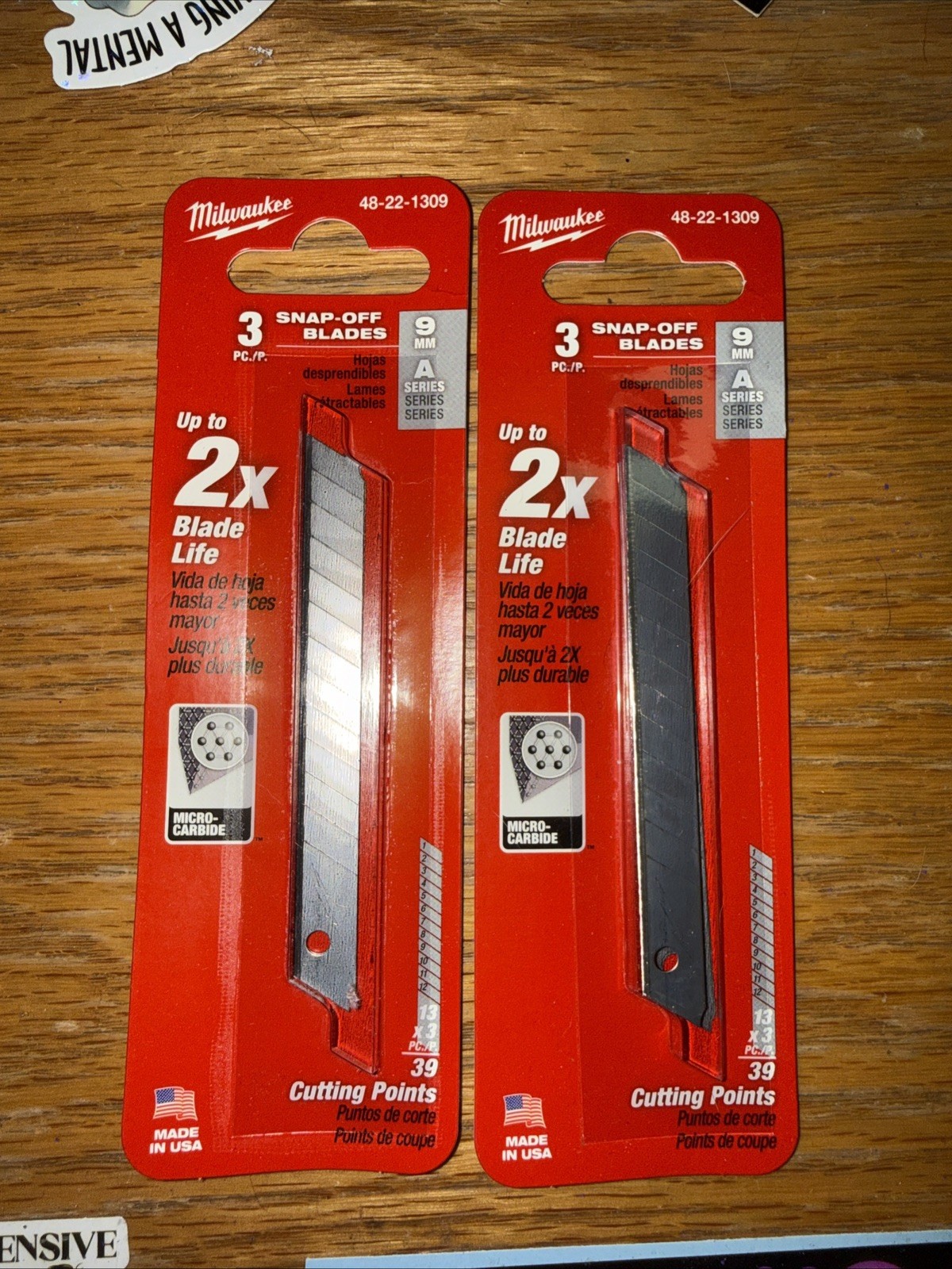 2 MILWAUKEE 48-22-1309 Snap-off Utility Blade 3 Pk 9mm  A Series Micro Carbide