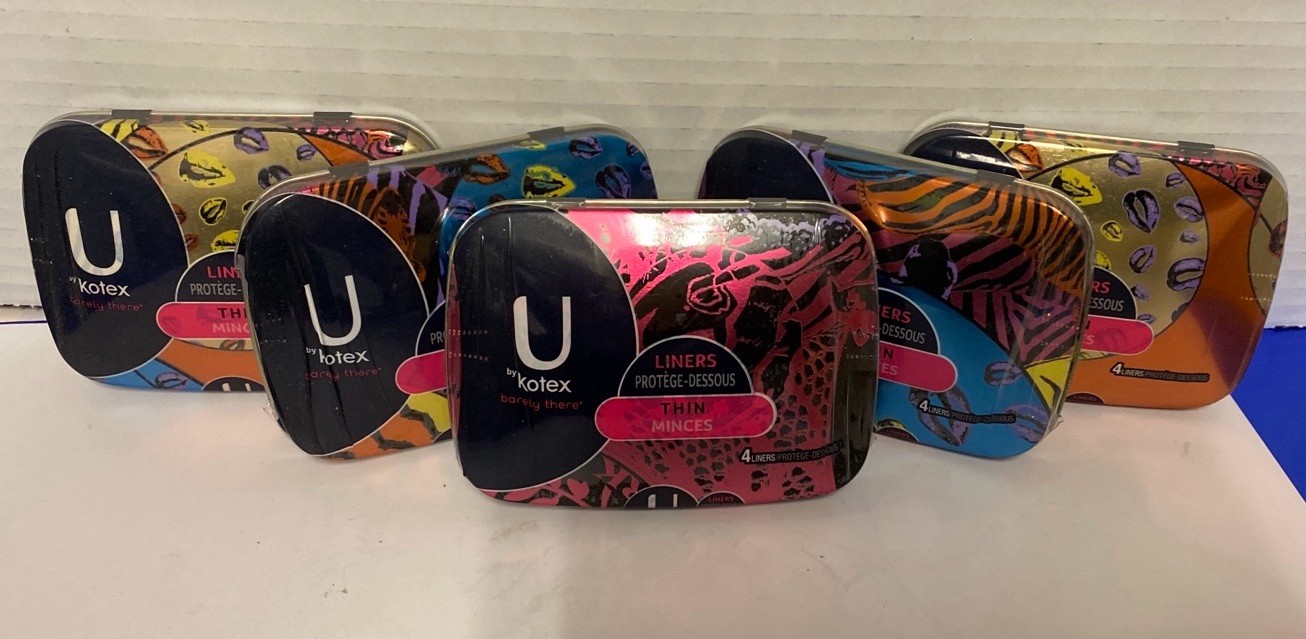 Kotex U Barely There Liners, Thin 5 Sealed Metal Carry Cases 4 Liners Each