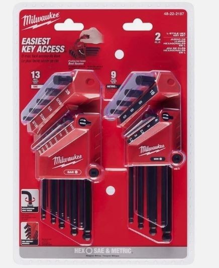 Milwaukee 22 Pc Hex Key Set Ball End L-Style SAE/Metric 48-22-2187 New