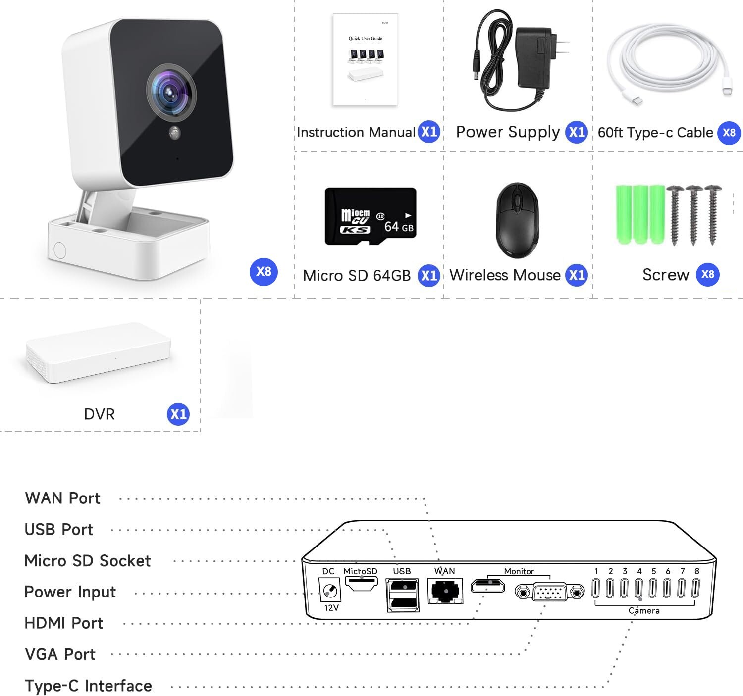 1080P HD 8CH DVR Security Camera System 8 Cameras Home Security CCTV System Kit