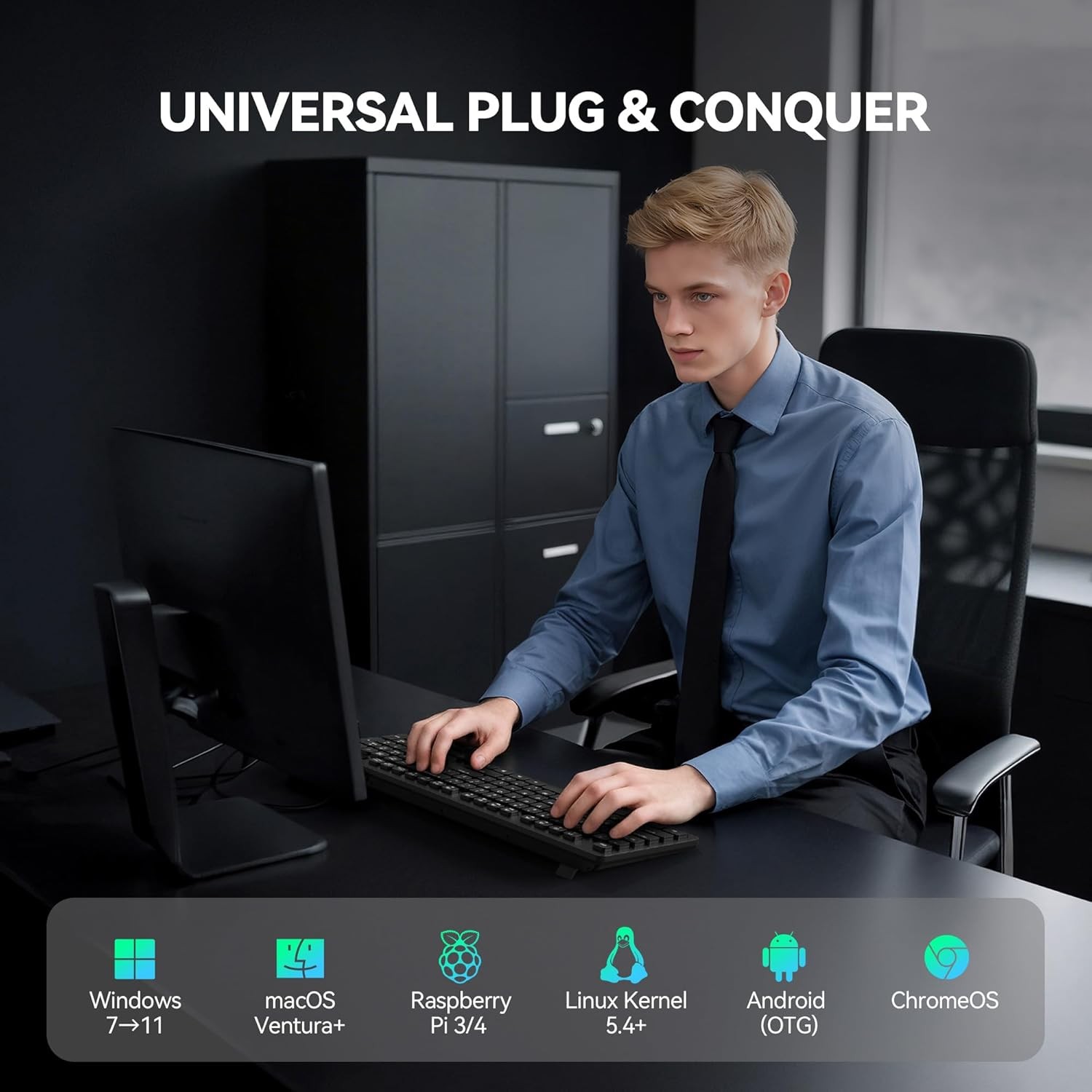 Quiet Full-Size USB Keyboard – Silent Membrane, 104 Keys