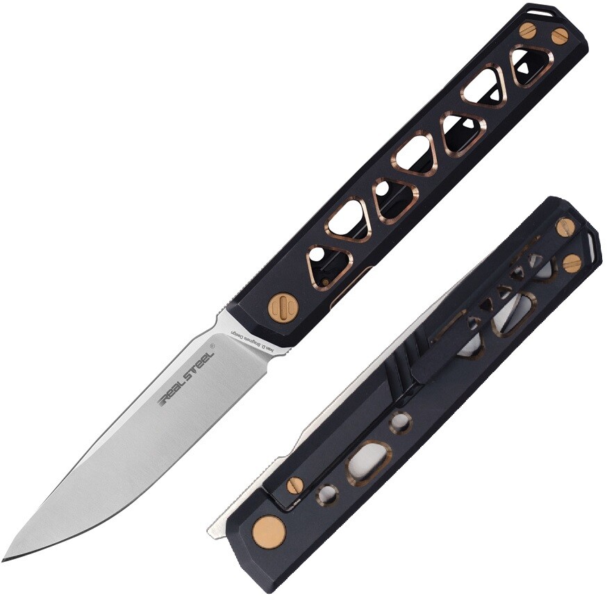 Real Steel Burns Folding Knife 3.54" VG-10 Steel Blade Black Titanium Handle