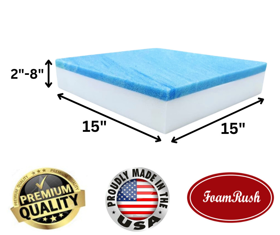 FoamRush  15" x 15" Cool Gel Memory Foam Upholstery Square Cushion (Made in USA)