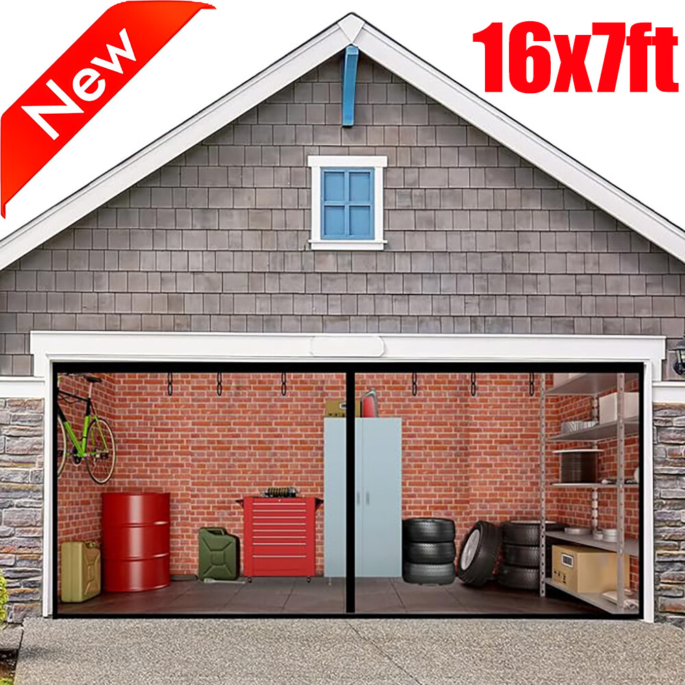Magnetic Garage Door Screen 16 x 7ft for 2 Cars Heavy-Duty Garage Net Fiberglass