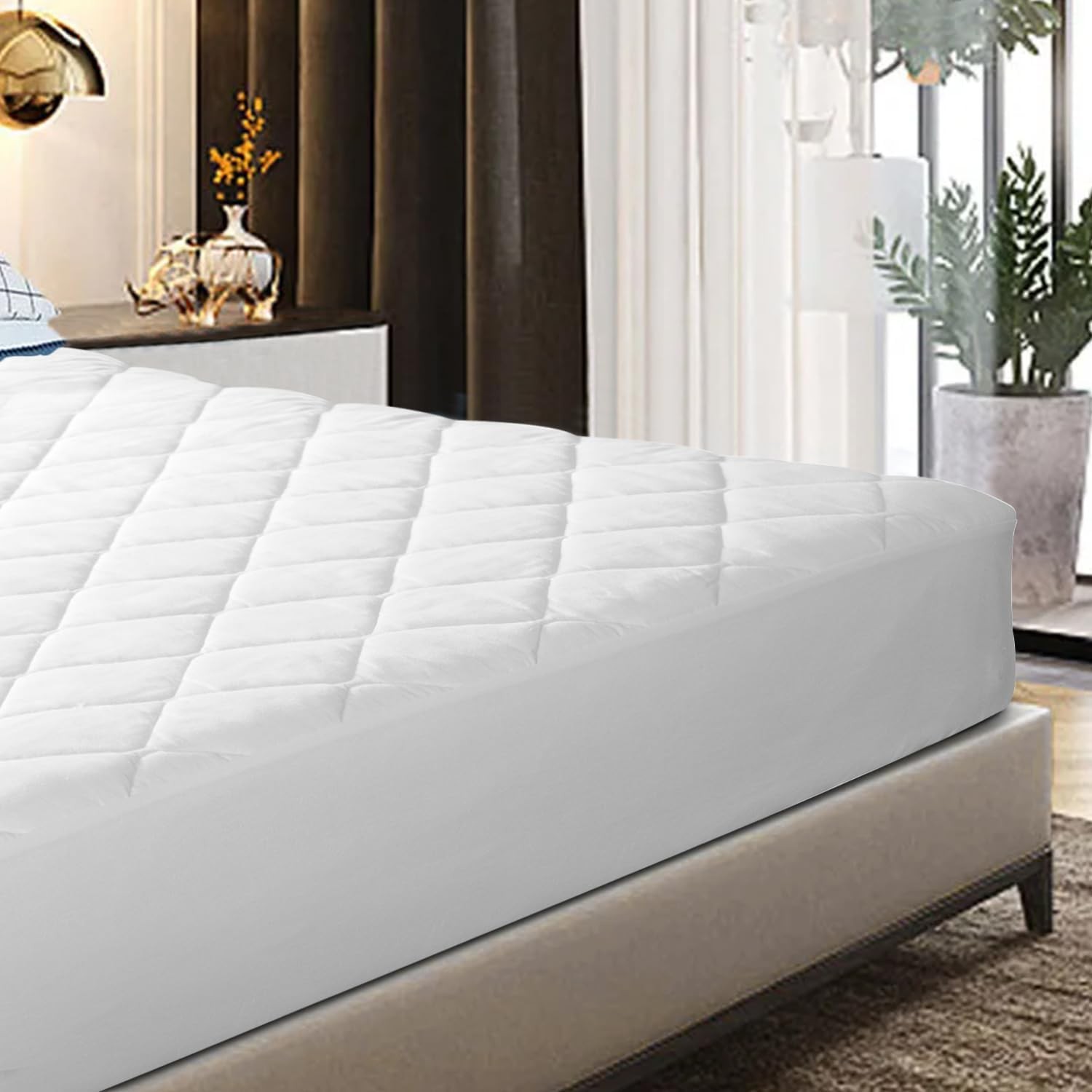 Quilted Mattress Pad Lightweight Yet Substantial Elastic Fitted Mattress Topper