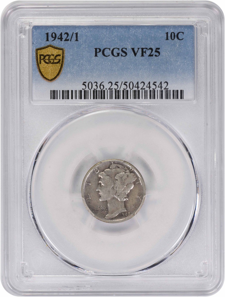 1942/1 Mercury Silver Dime VF25 PCGS