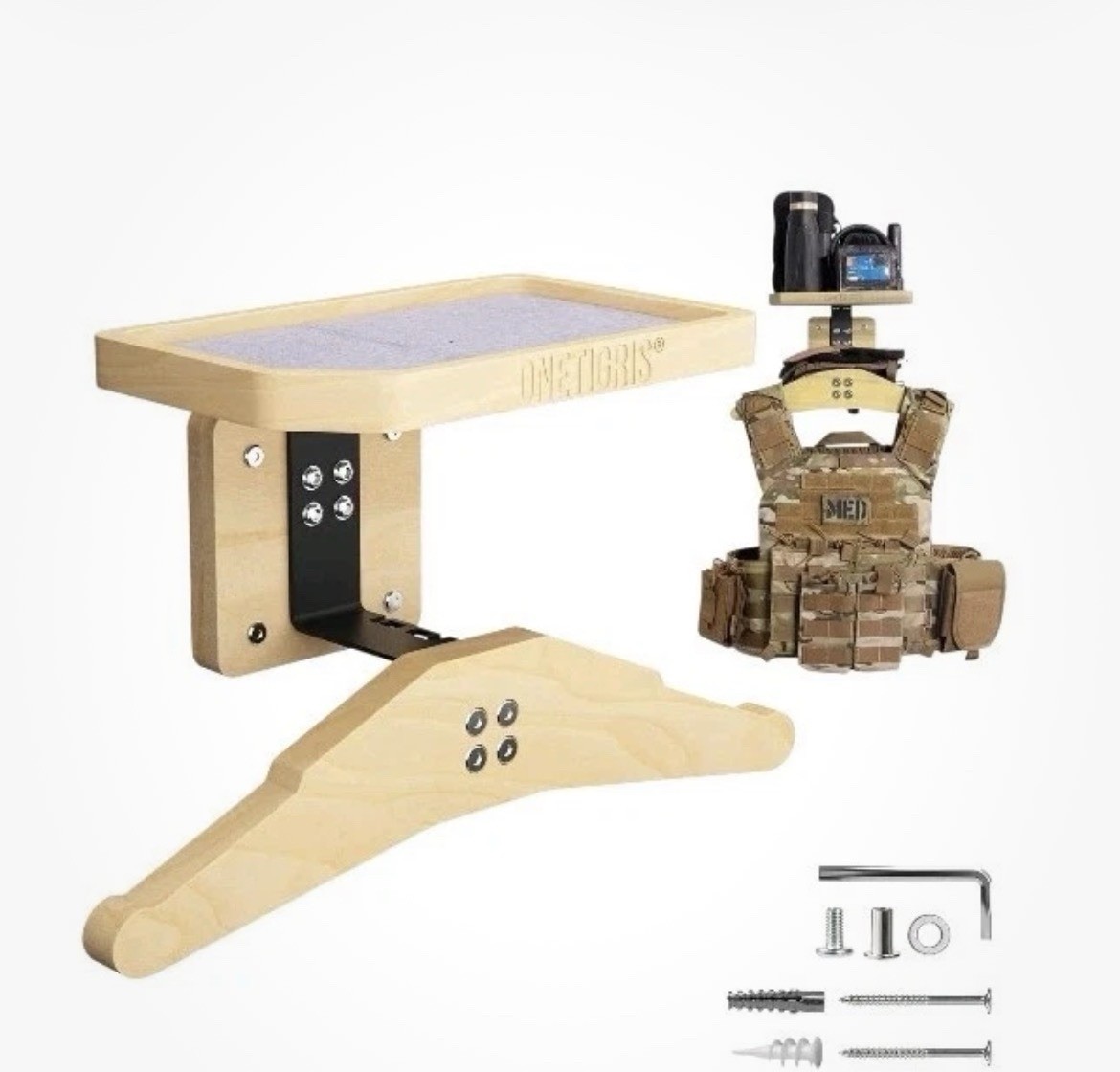 Sporting Goods Tactical Equipment Wall Mount Rack Display with Top Tray Shelf