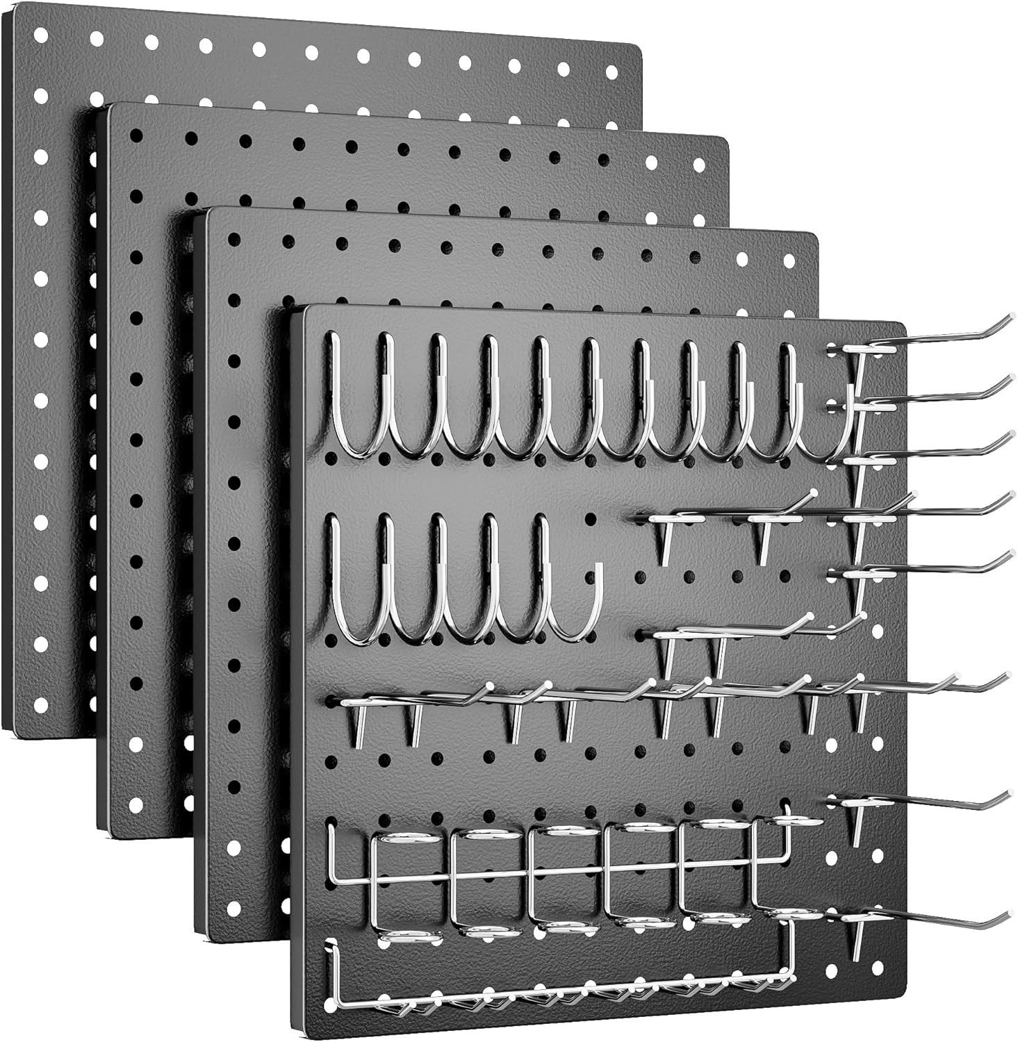 PegBoard 4Pack Metal Pegboard Kit Black Pegboard Wall Organizer with 32Pcs Hooks