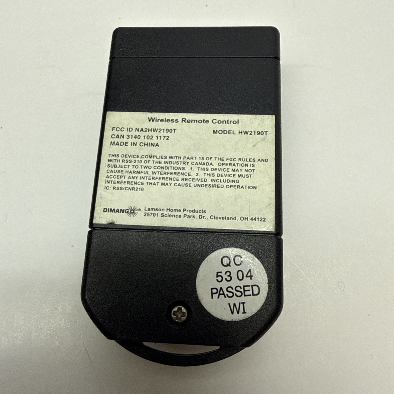 Carlon Lamson Sessions Wireless On/Off Remote Control for Lights HW2190T