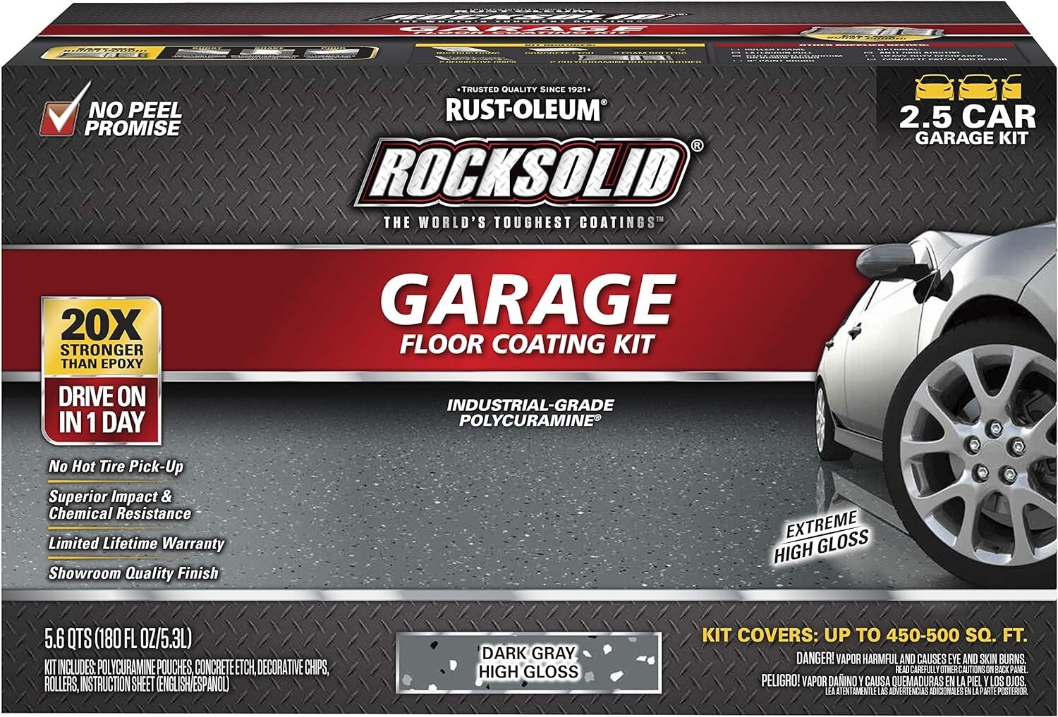 DARK GRAY Rust-Oleum 317284 RockSolid Polycuramine 2.5 Car Garage Floor Coating