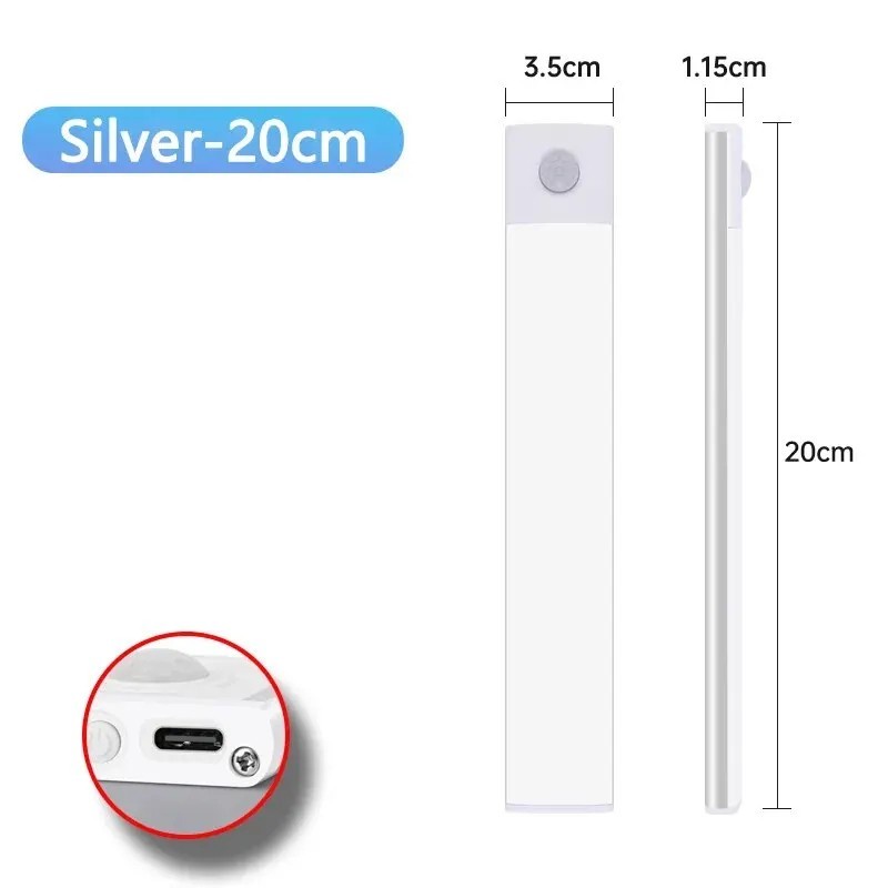 LED Motion Sensor Rechargeable Light Lamp Under Cabinet Closet Kitchen USB