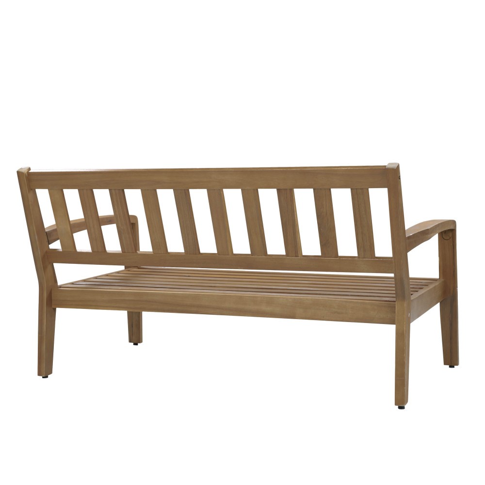 Acacia Wood Outdoor Loveseat Set w/ Coffee Table & Dark Blue Cushions, Seats 2