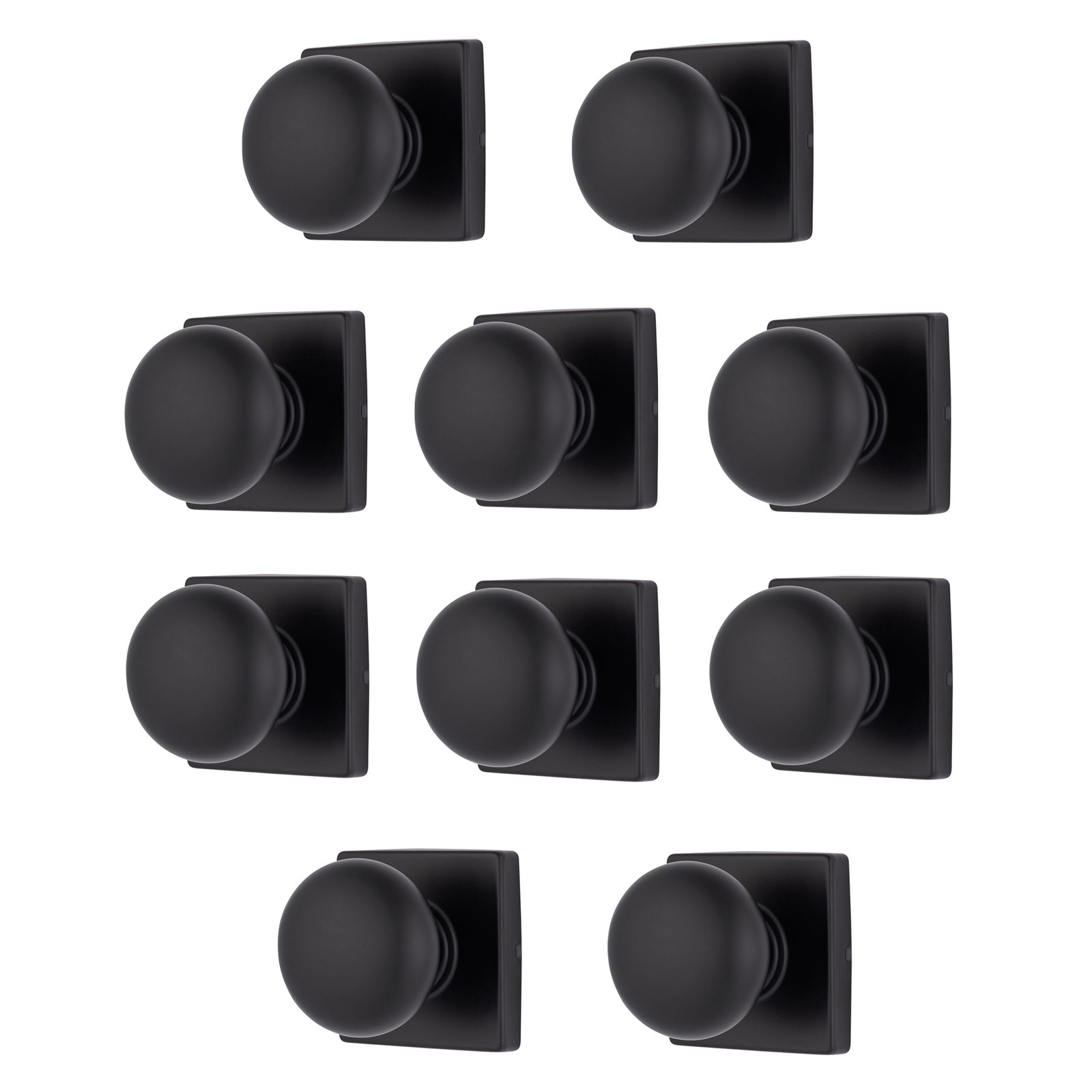 Contemporary Interior Passage Doorknob, Matte Black Keyless Doorknob, 10 Pack