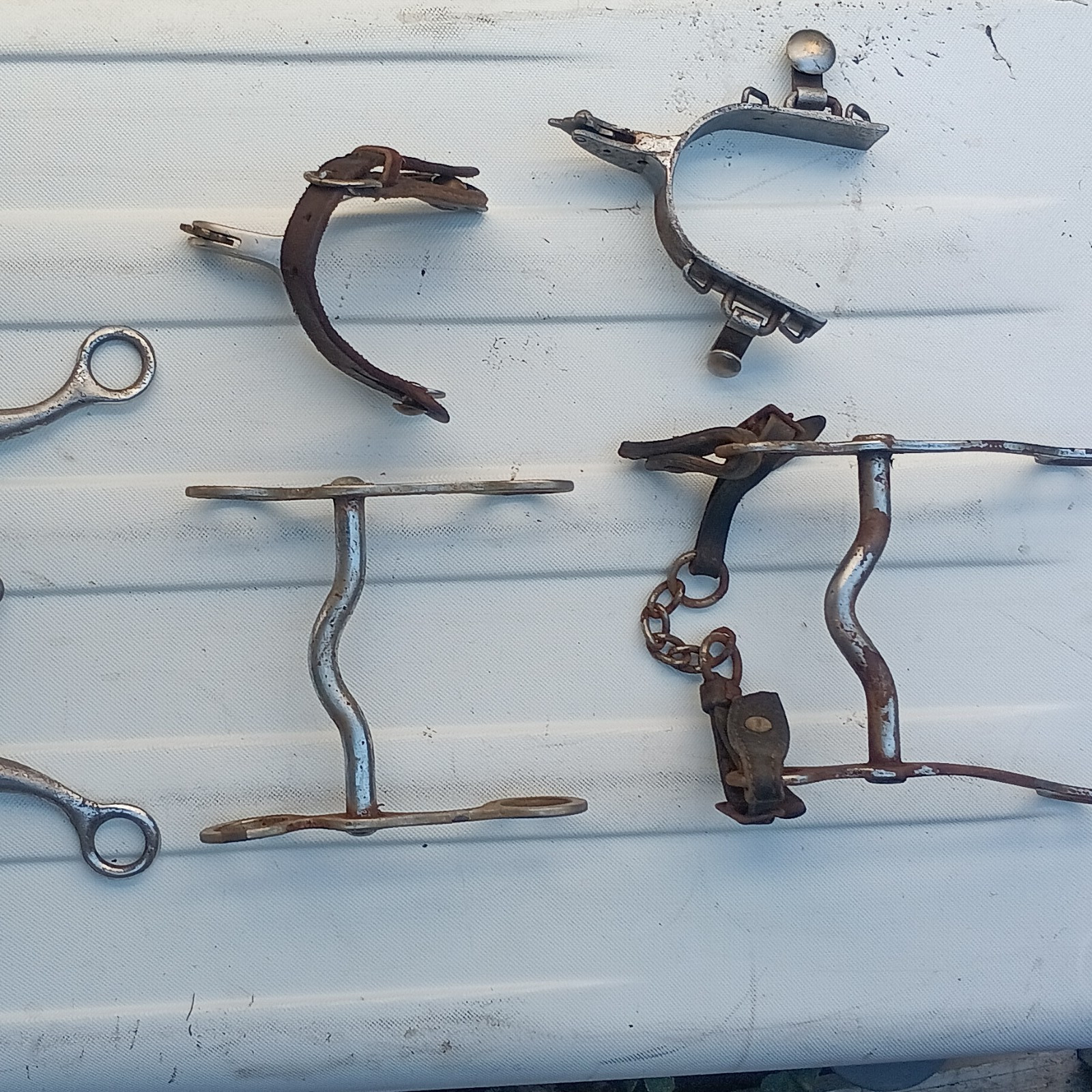 Mixed Lot Metal Horse Tack Parts w/ Riding Spurs & Leather Straps