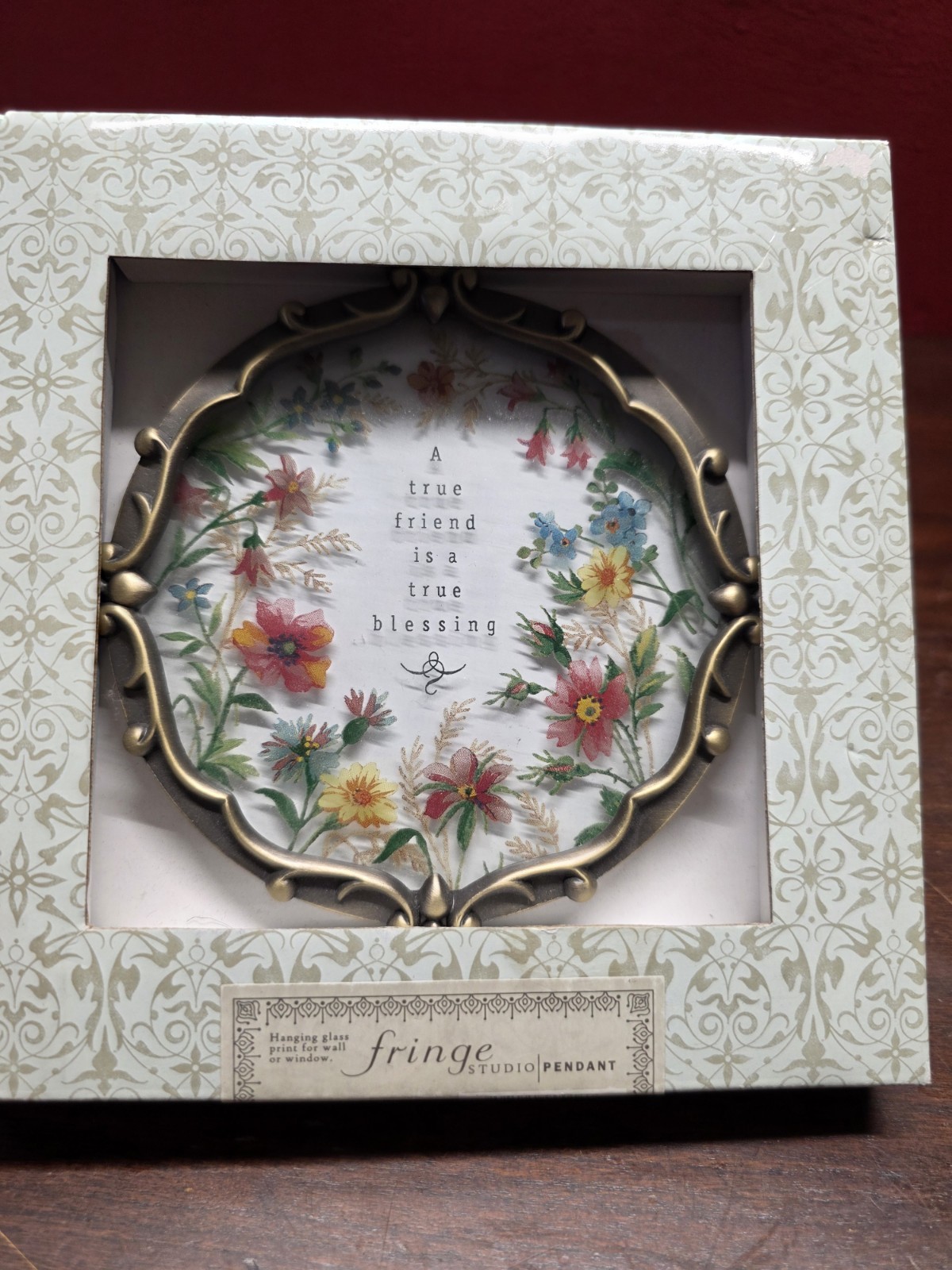 Fringe Studio glass hanging pendant floral artwork Friendship NIB wall Or Window