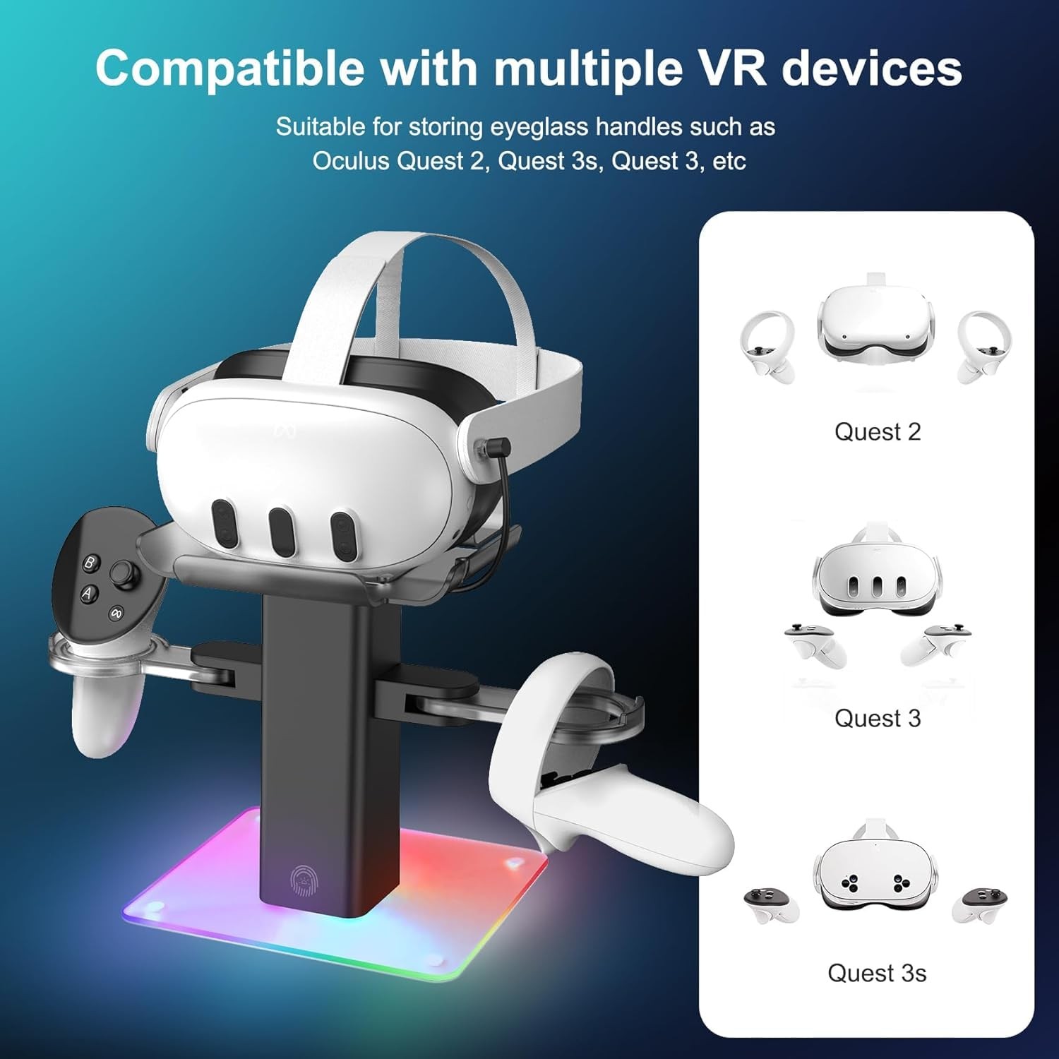 VR Charging Display Stand with LED Lights for Quest 3/3S/2 - Fast Dock