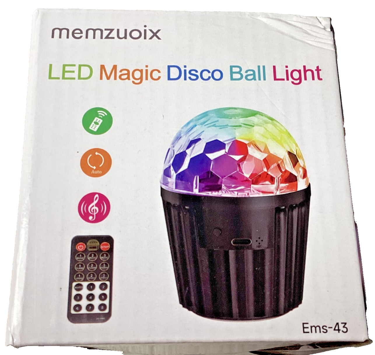 Memzuoix LED Magic Disco Ball Light, Remote Control, USB Cable, Sound Activated