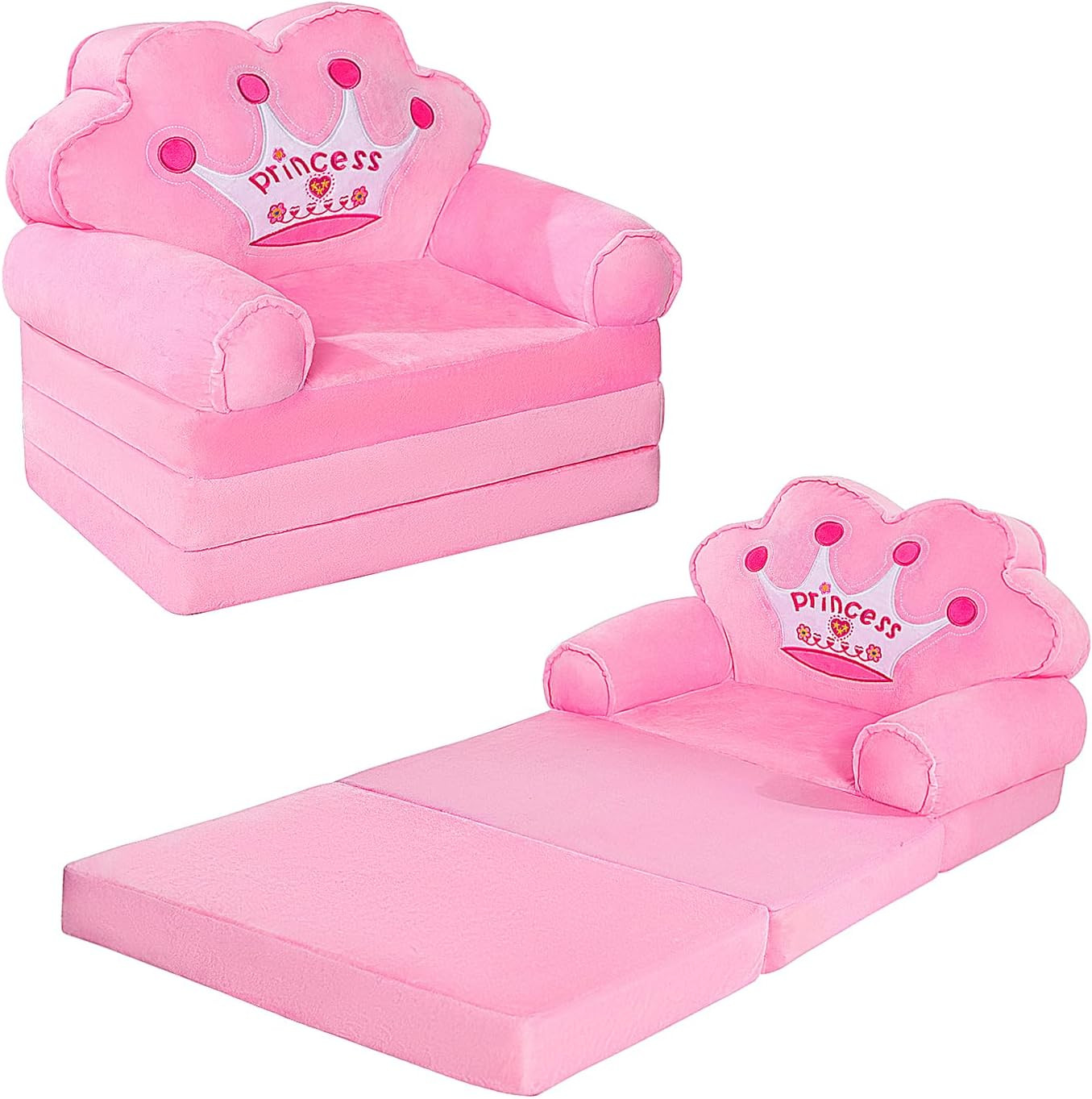 Kids Couch Fold Out, Foldable Princess Chair for Toddlers 1-3, Kids Furniture fo