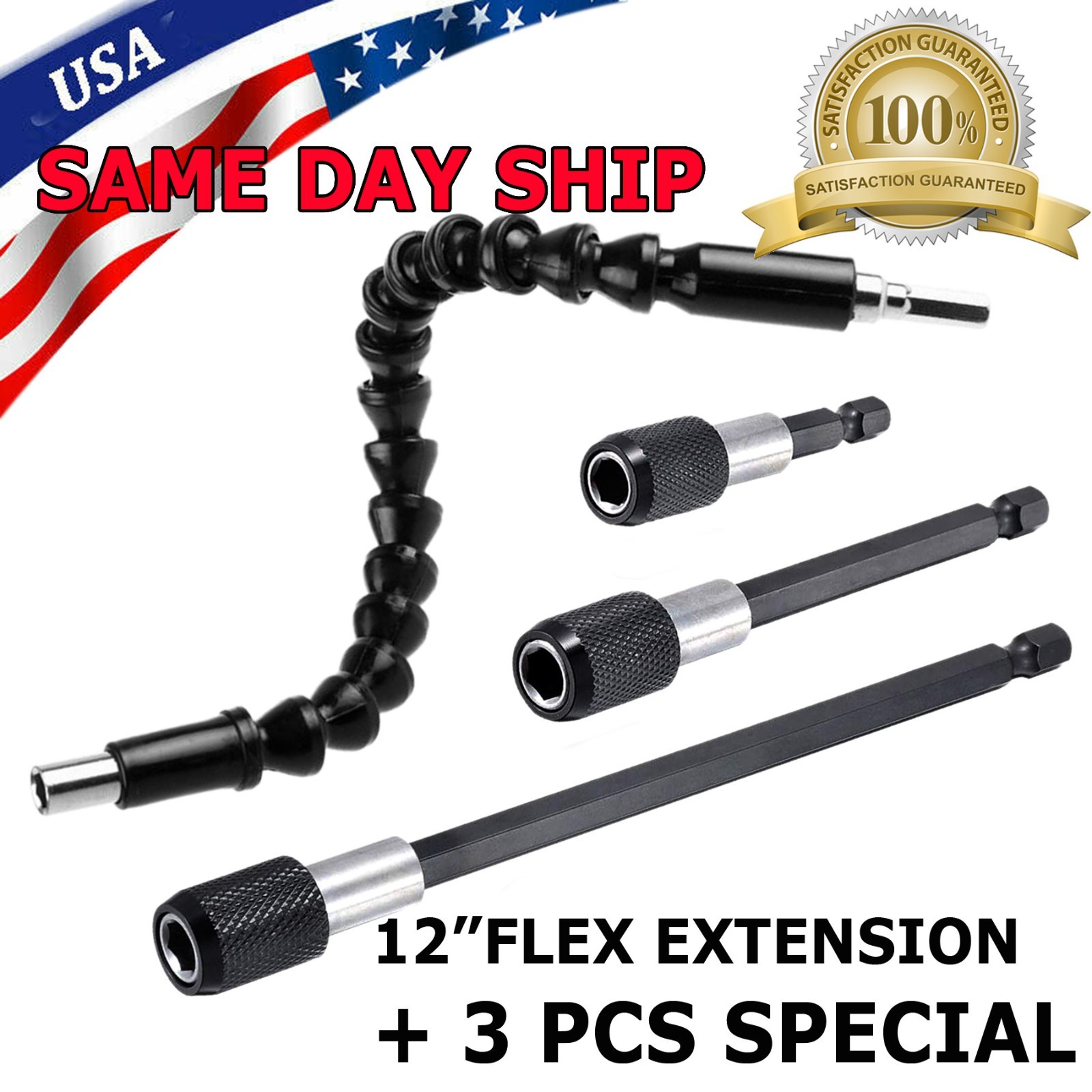 4Pc Magnetic Extension Socket Drill Bit Holder Screwdriver 1/4" Hex Shank Quick