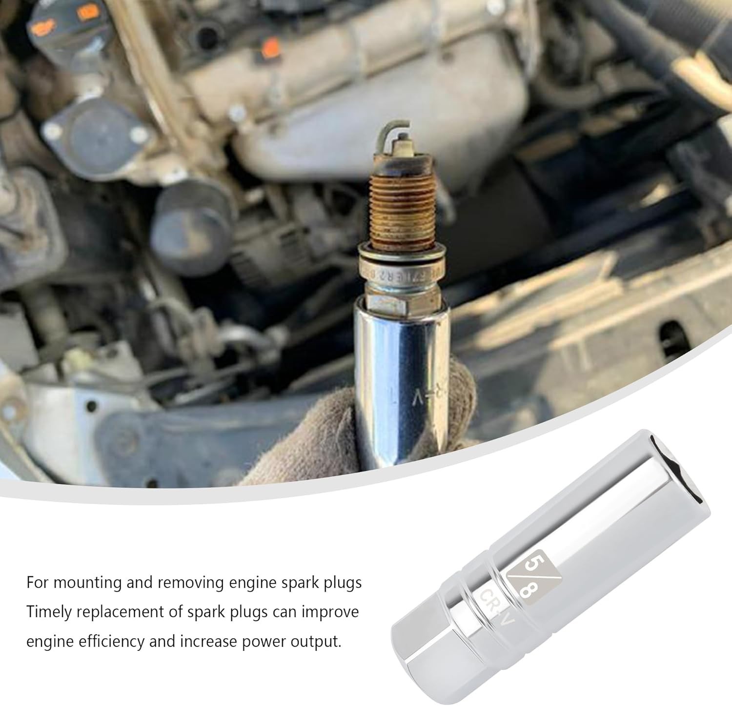 5/8" Magnetic Spark Plug Socket,6-Point 3/8" Drive Thin Wall Spark Plug Socket