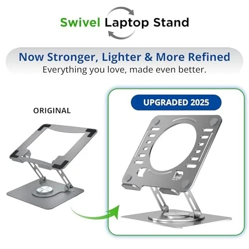 UNCAGED ERGONOMICS SWIVEL LAPTOP STAND FOR ADJUSTABLE COMPUTER IPAD - SILVER