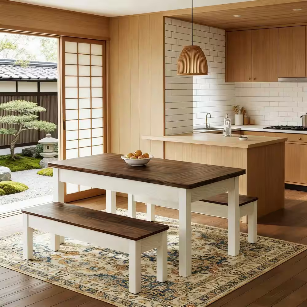 Roesler 3-Piece Rectangle Brown Wood Top Dining Table Set Kitchen Table Set Dine