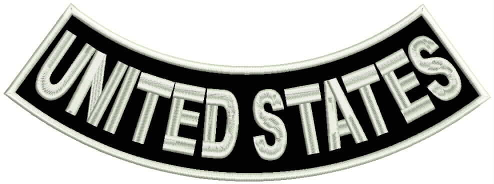 12" Bottom Rocker  UNITED STATES , Sew-On biker patch - no club, lone wolf black