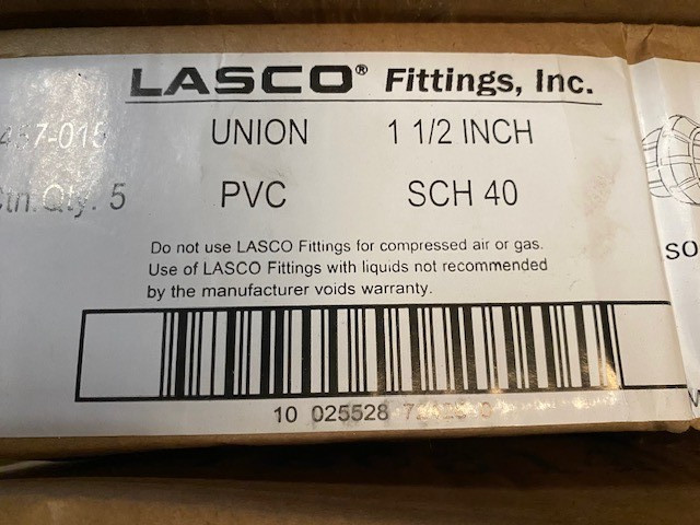 (5 PACK) Genuine Lasco 457-015, Sch 40 PVC, 1.5" Slip x Slip Unions