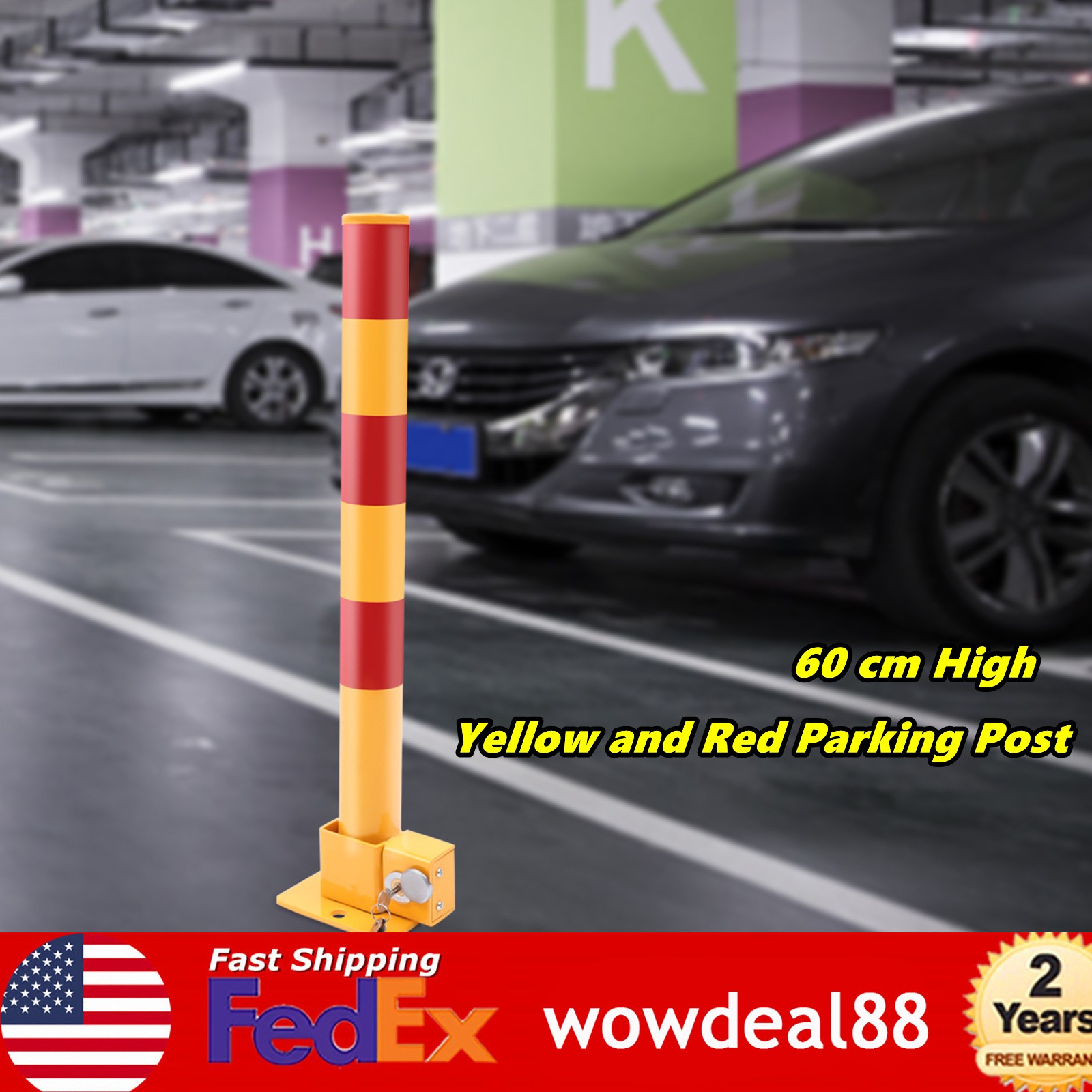 Traffic Safety Bollard Yellow + Red Q195 Iron Pipe Parking Barrier Security Post