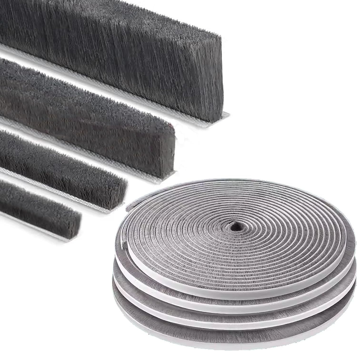 Brush Weather Stripping,0.9 in x 0.4 in x 32.8 FT,Grey,Insulation,Sliding Seal