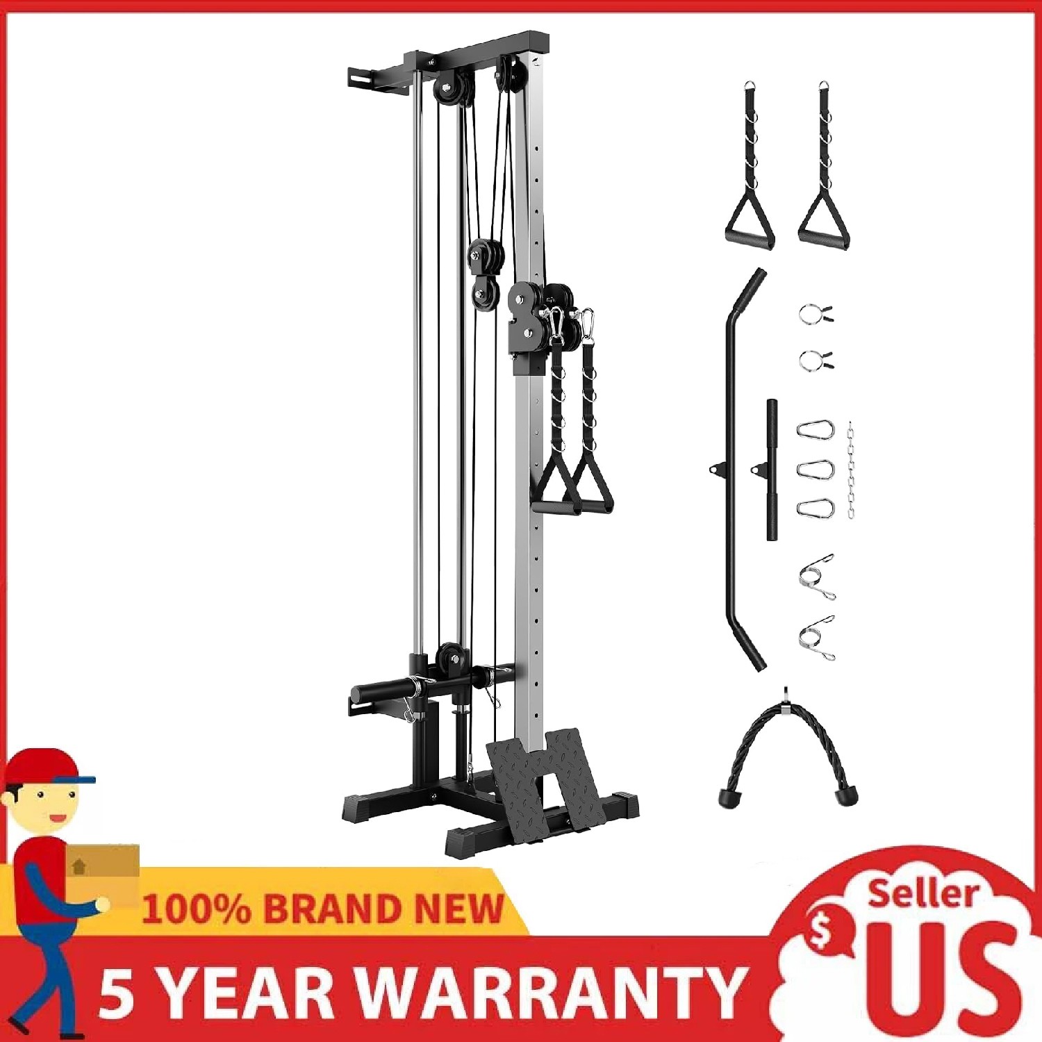 Wall Mount Cable Machine LAT Pulldown Machine, Cable Crossover Machine Home Gym