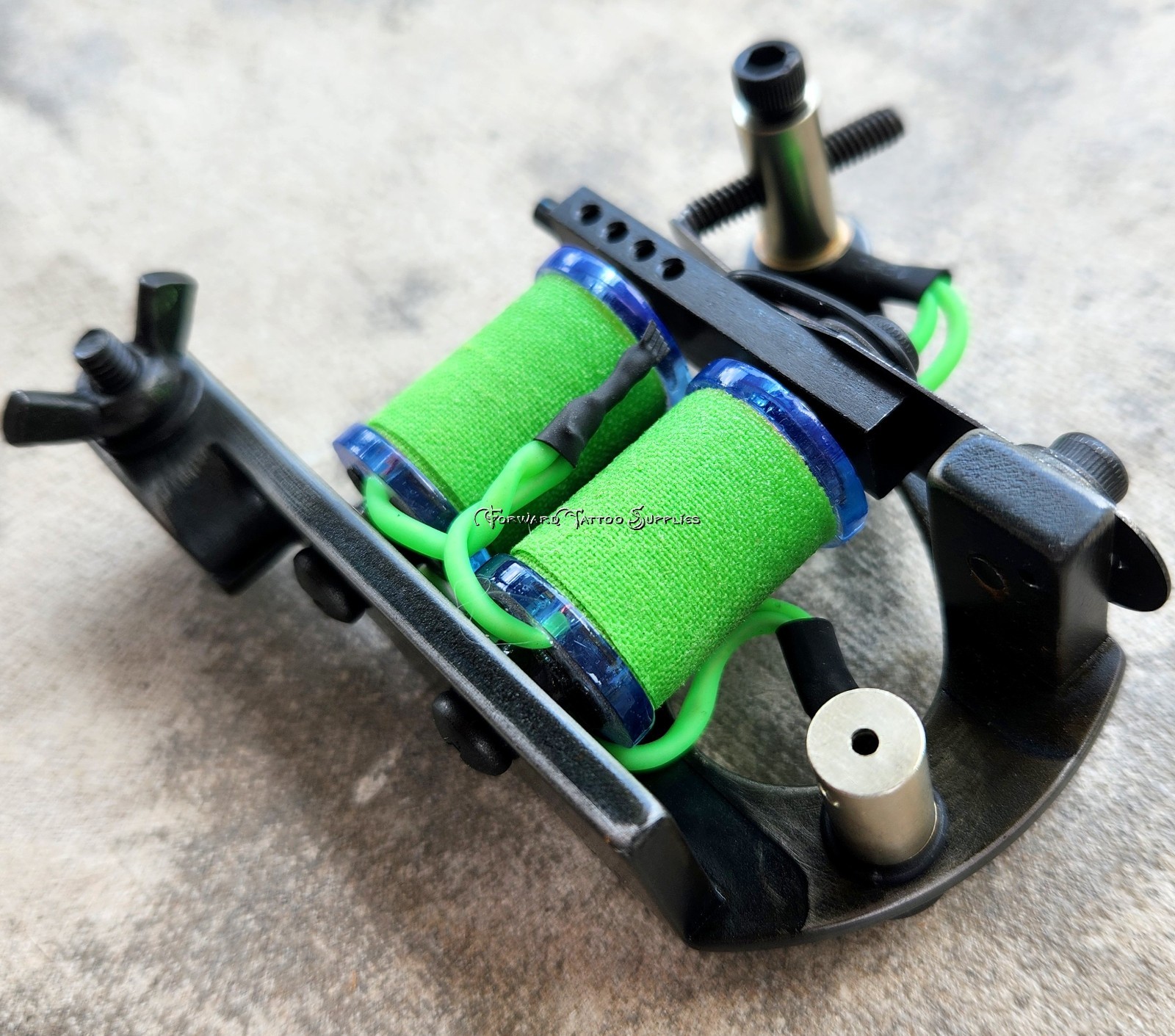 Blackened Distressed Jensen Liner Tattoo Machine Light Blue Neon Lime Handmade