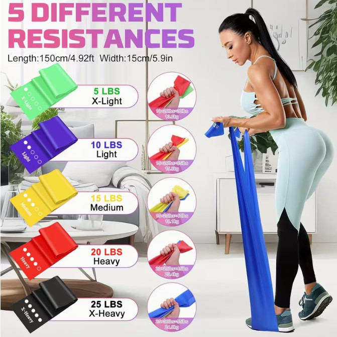 Resistance Bands Set 5 Levels Skin-Friendly Stretch Bands Yoga Home Workout