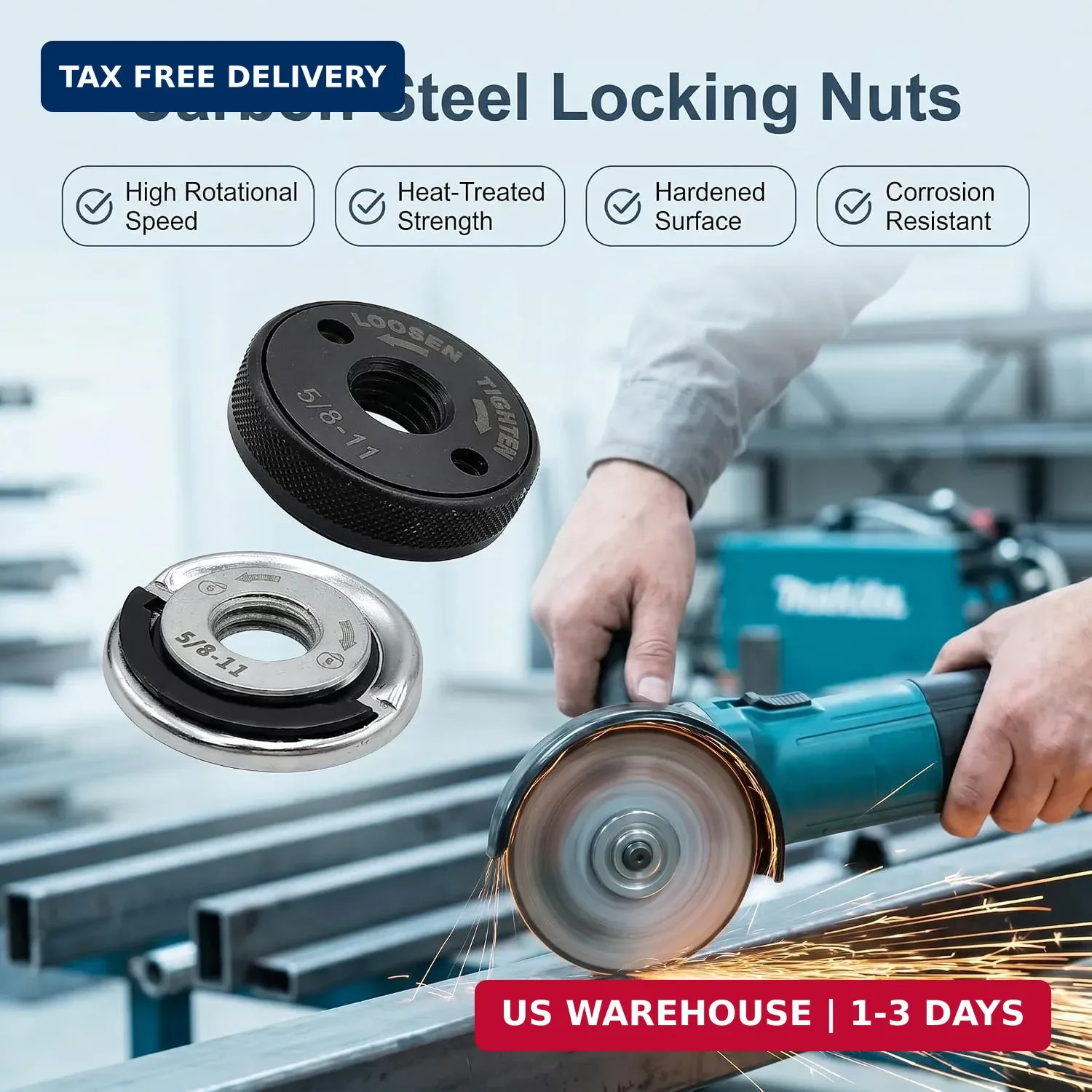 2Pcs 5/8"-11 Thread Angle Grinder Flange Nuts, Tool-Free Quick Release Locking K