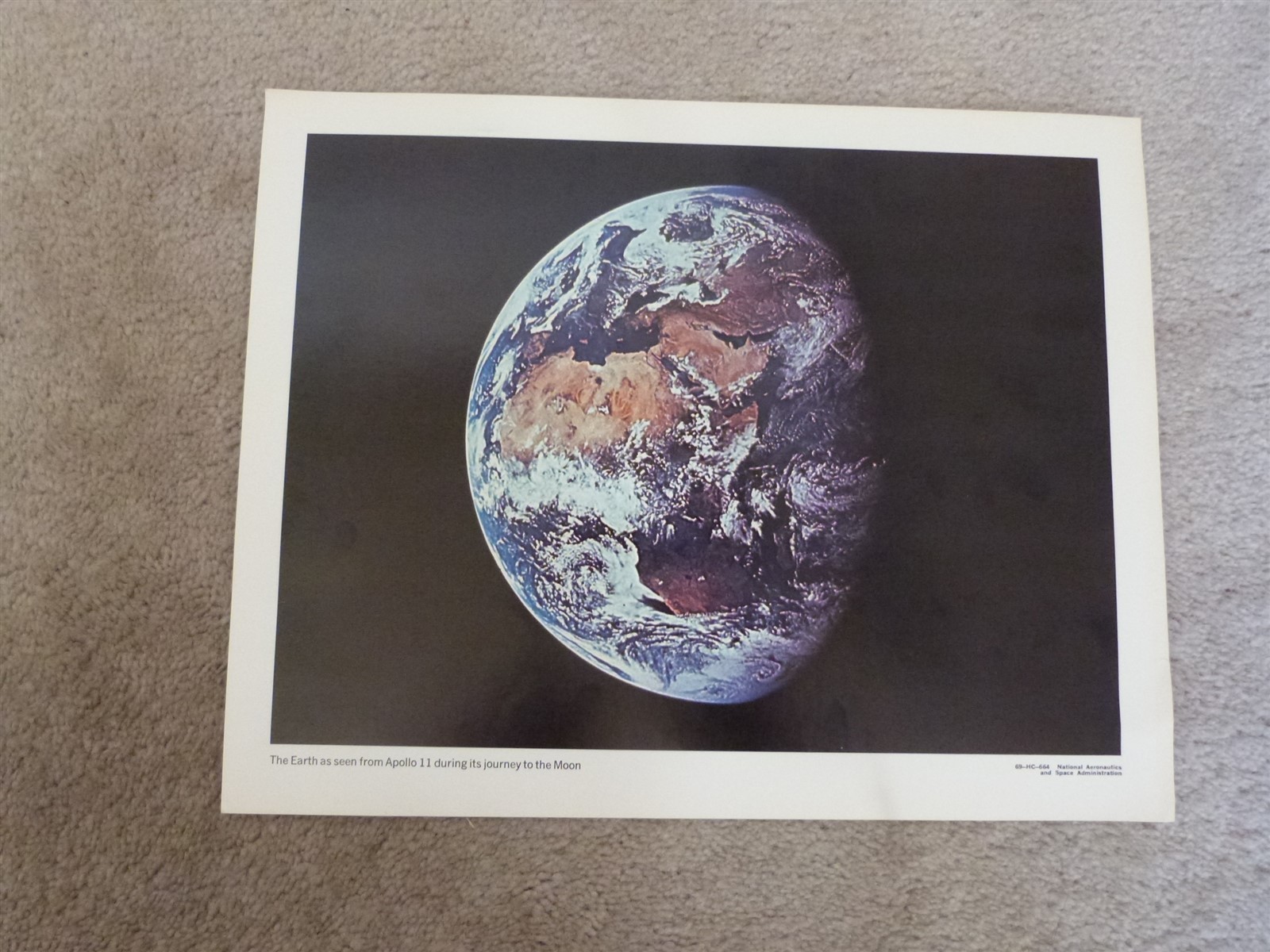 VTG 1969 NASA Apollo 11 Photograph 69-HC-664 EARTH FROM SPACE 11"x14"