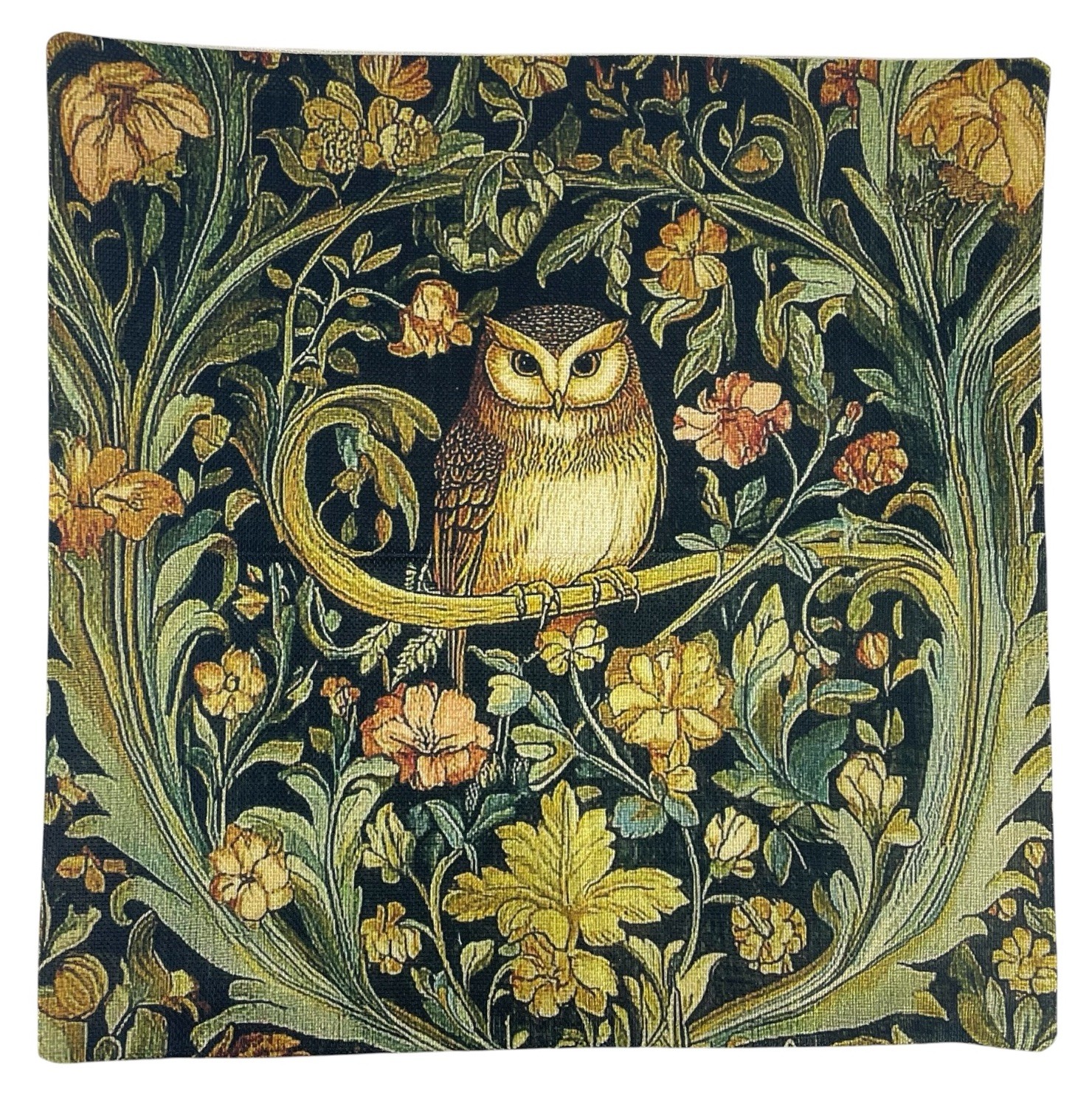William Morris Abstract Floral Owl Design Throw Pillow Cover Home Decor 18"x18”