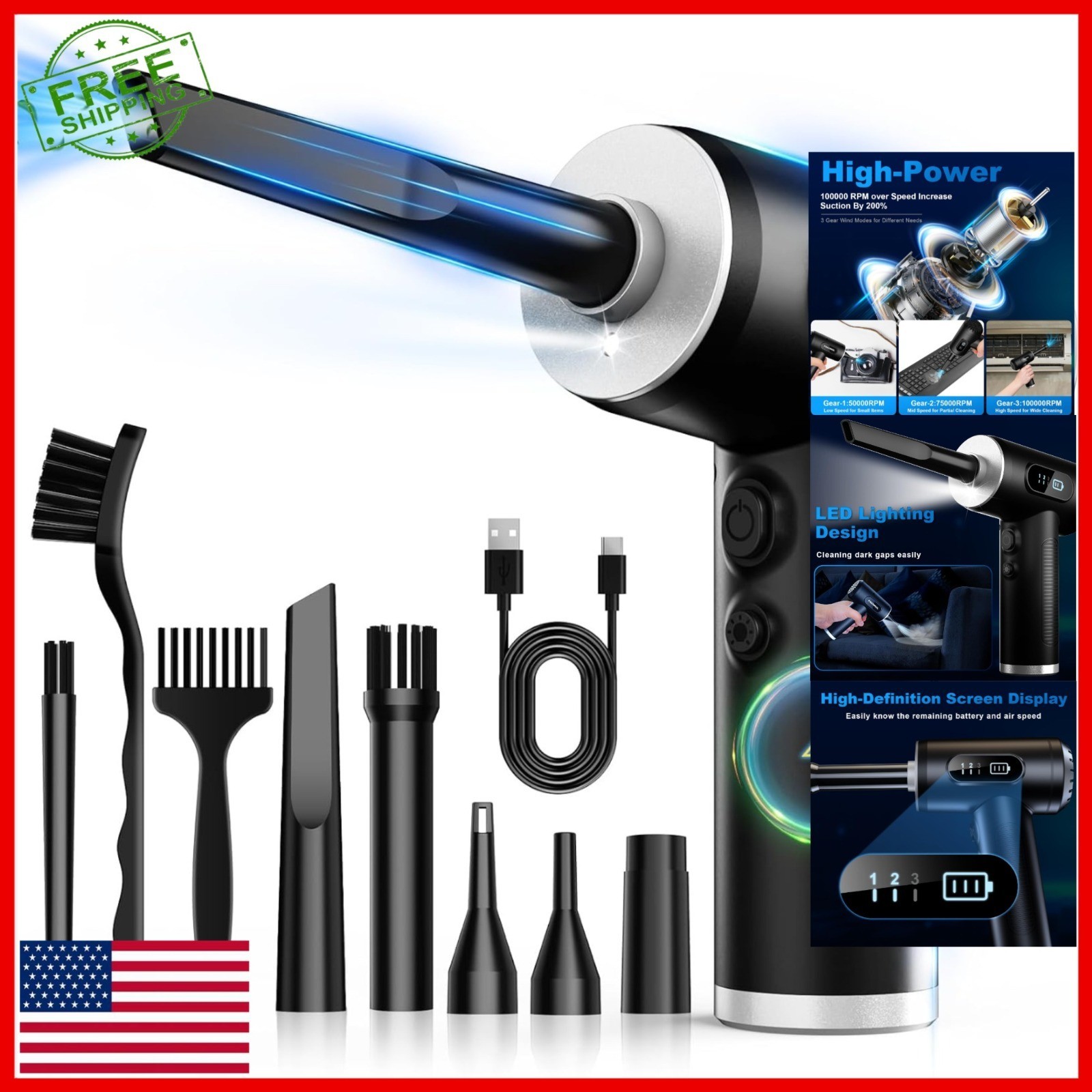 FRESMOL Compressed Air Duster, Rechargeable Cordless Electric Blower